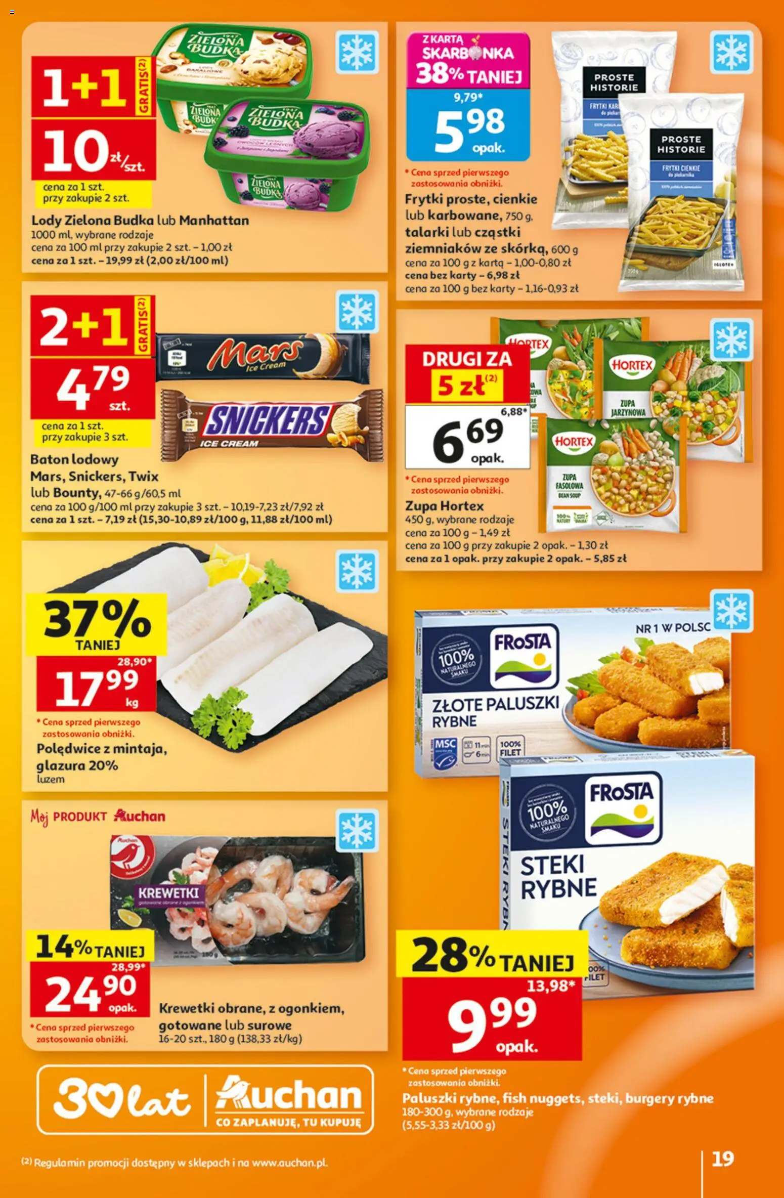 Auchan gazetka - 30 Lat Hipermarket od 06.08.2026 | Strona: 19 | Produkty: Karta, Baton, Frytki, Lody