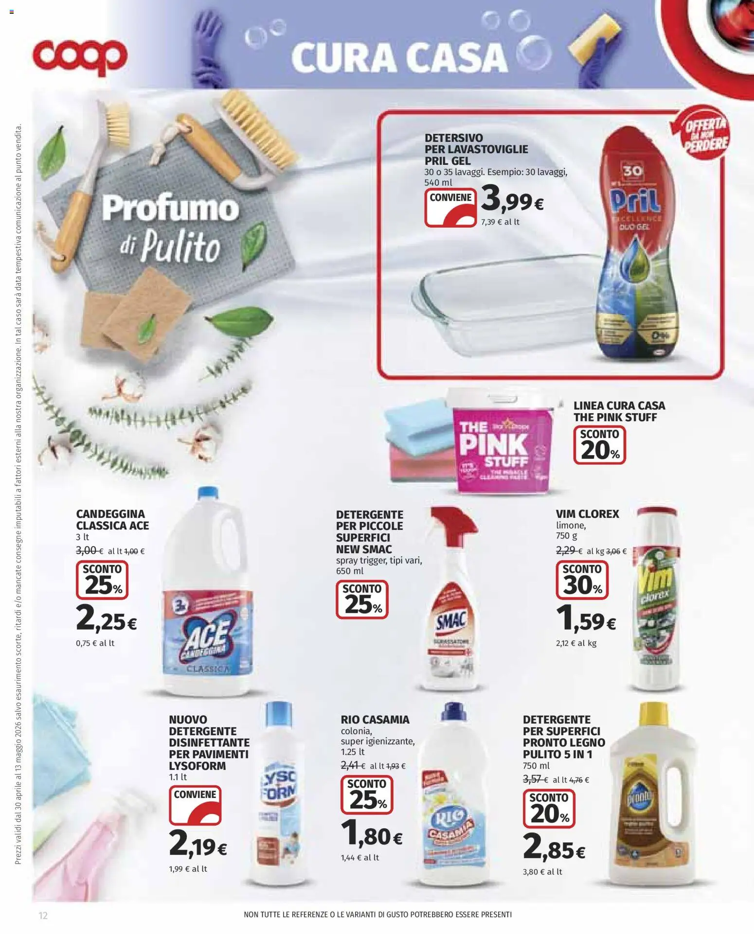 Volantino COOP del 30.04.2026 | Pagina: 12 | Prodotti: Detersivo per lavastoviglie, Candeggina, Lavastoviglie, Profumo