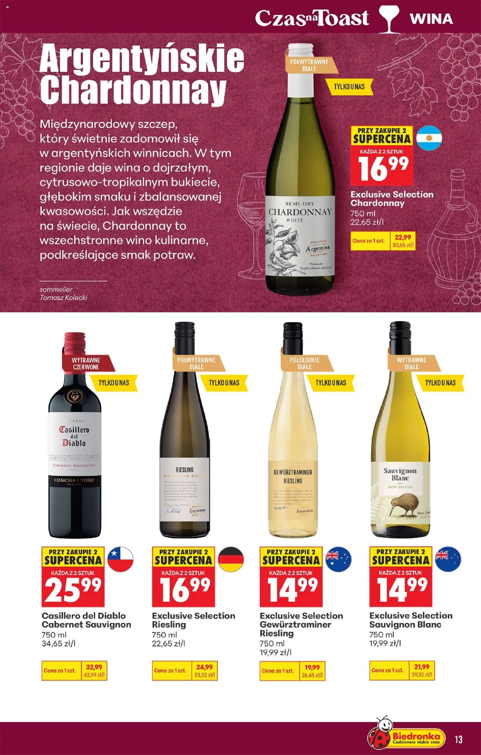 Biedronka Polsko leták - Czas na toast od 05.10.2026 | Strana: 13 | Produkty: Gewürztraminer, Cabernet Sauvignon, Riesling