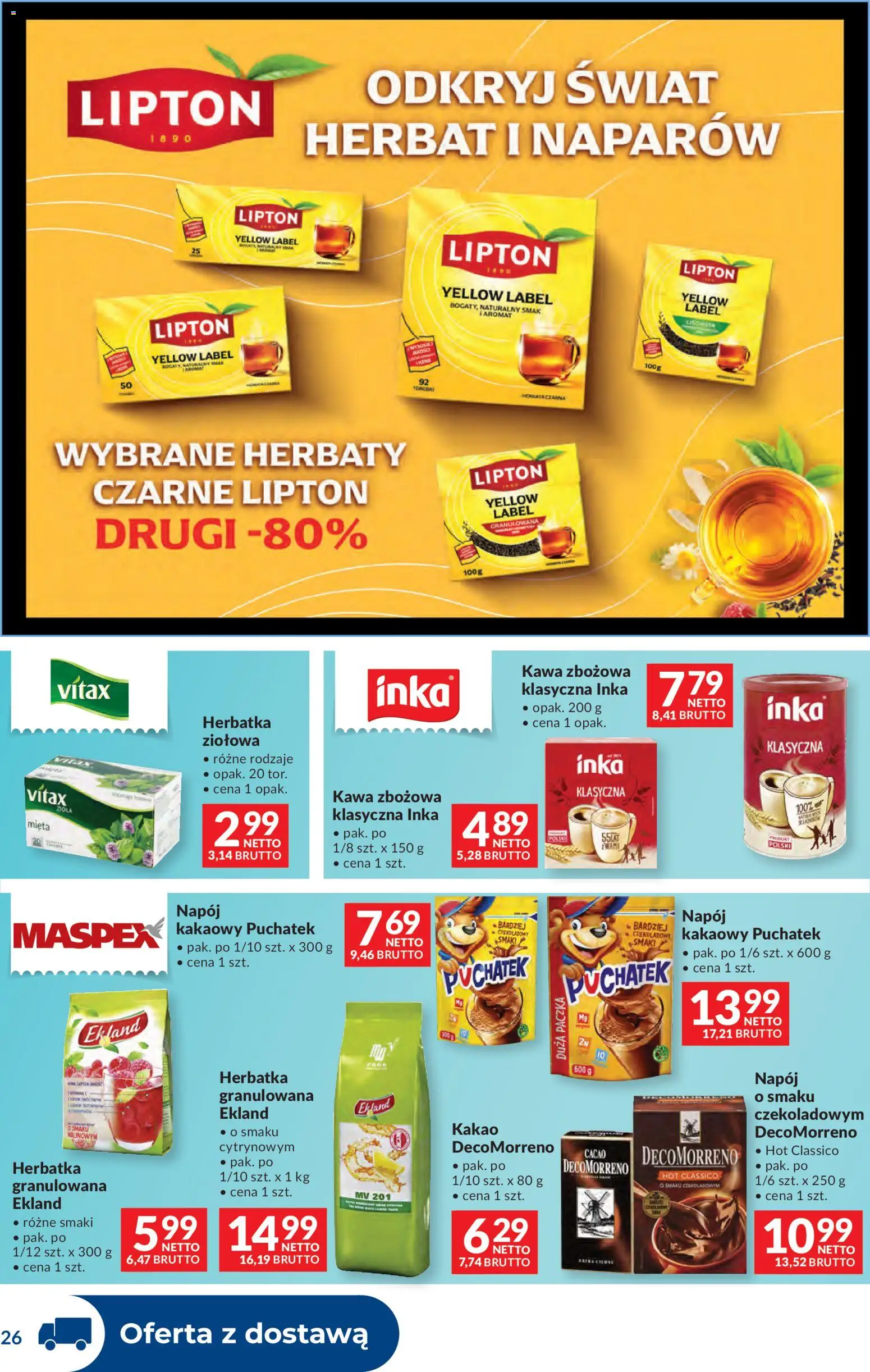 Makro gazetka - Dystrybucja do sklepów od 29.09.2026 | Strona: 26 | Produkty: Herbata czarna, Kakao, Kawa zbożowa, Herbata