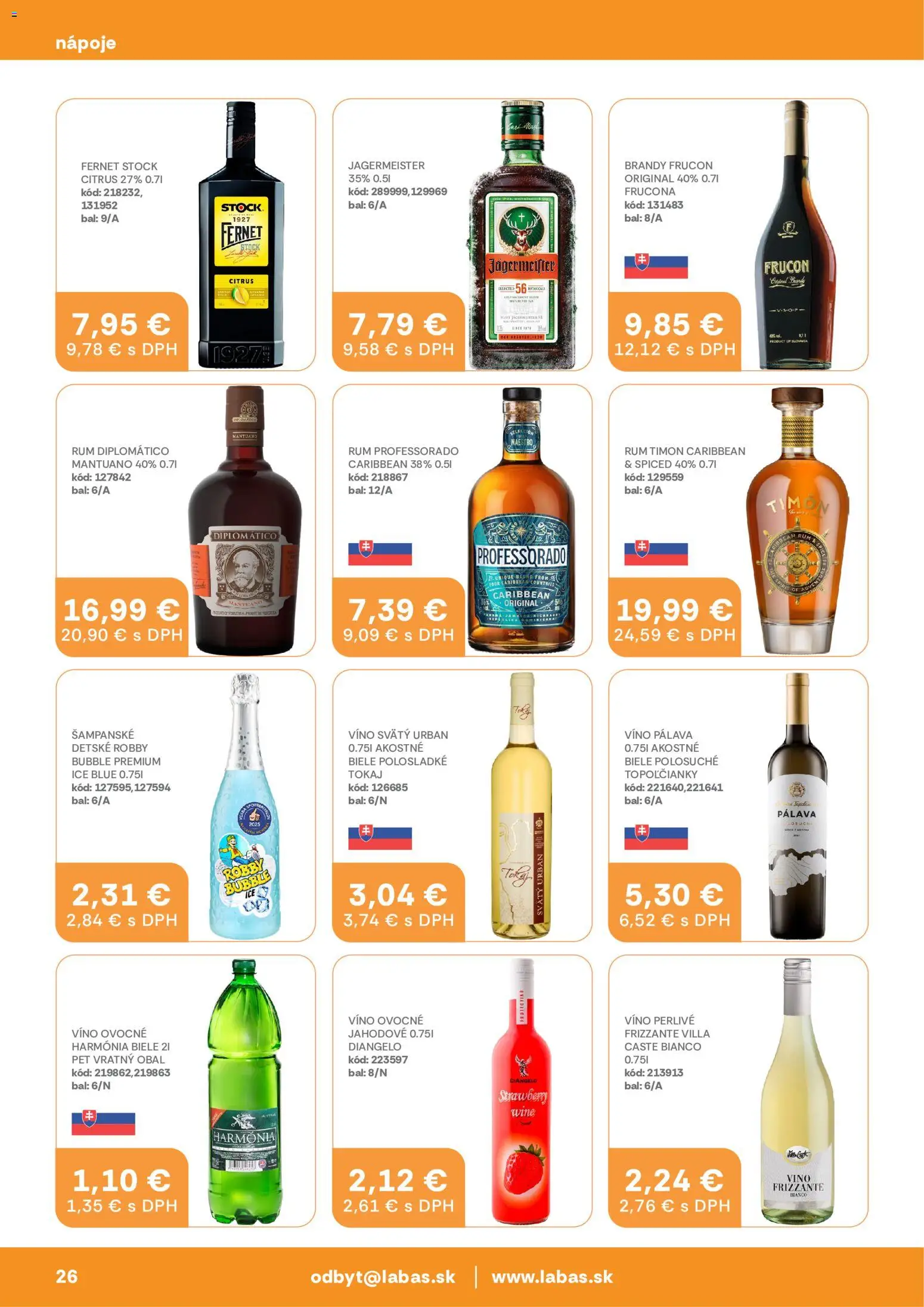 Nové Labaš akcie – leták je platný od 08.05.2026 | Strana: 26 | Produkty: Jägermeister, Diplomatico, Fernet, Šampanské