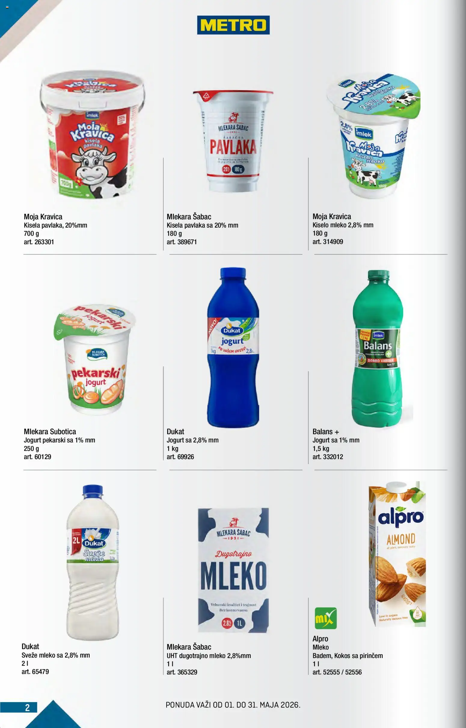 Metro katalog - važi od 01.05.2026 | Strana: 2 | Proizvode: Sveže mleko, Alpro, Moja kravica, Mleko