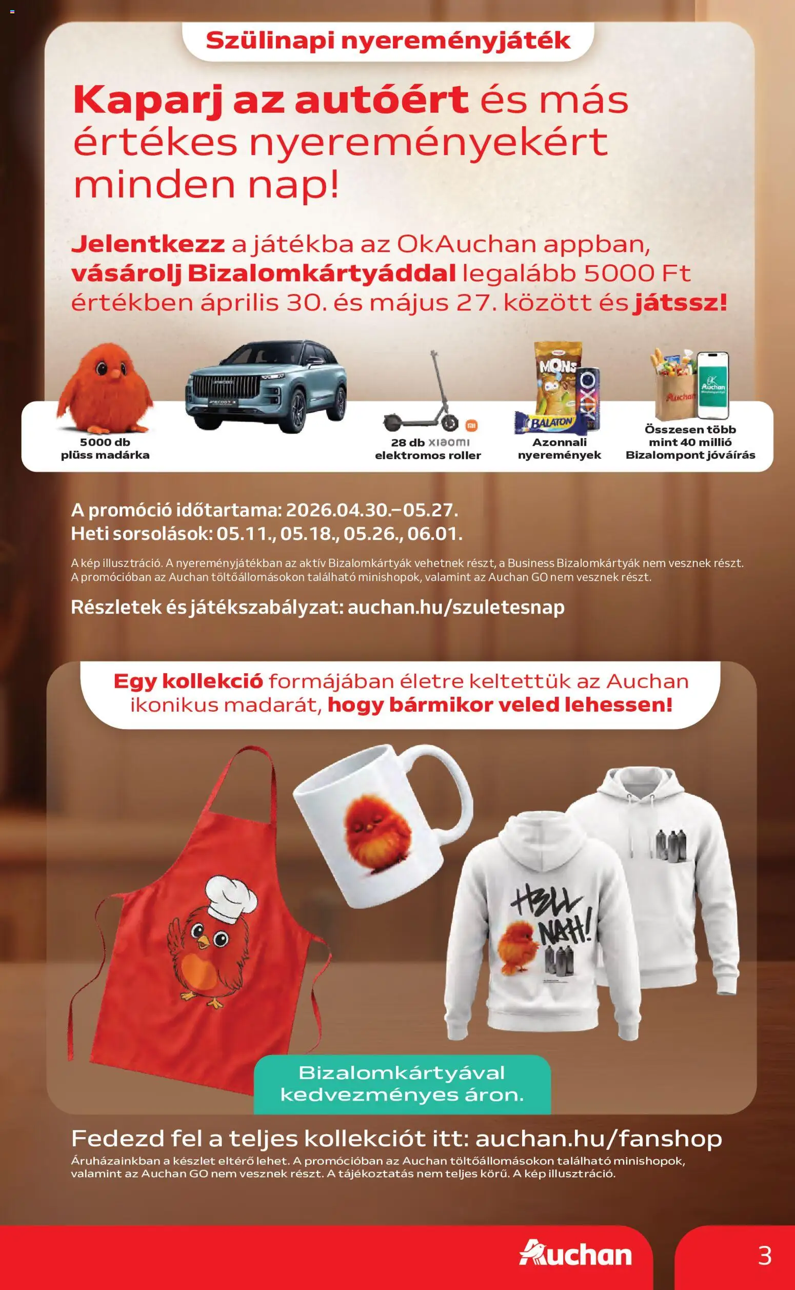Auchan akciós ujság - amely érvényes a következő dátumtól: 07.05.2026 | Oldal: 3 | Termékek: Roller, Elektromos roller, Plüss, Xiaomi