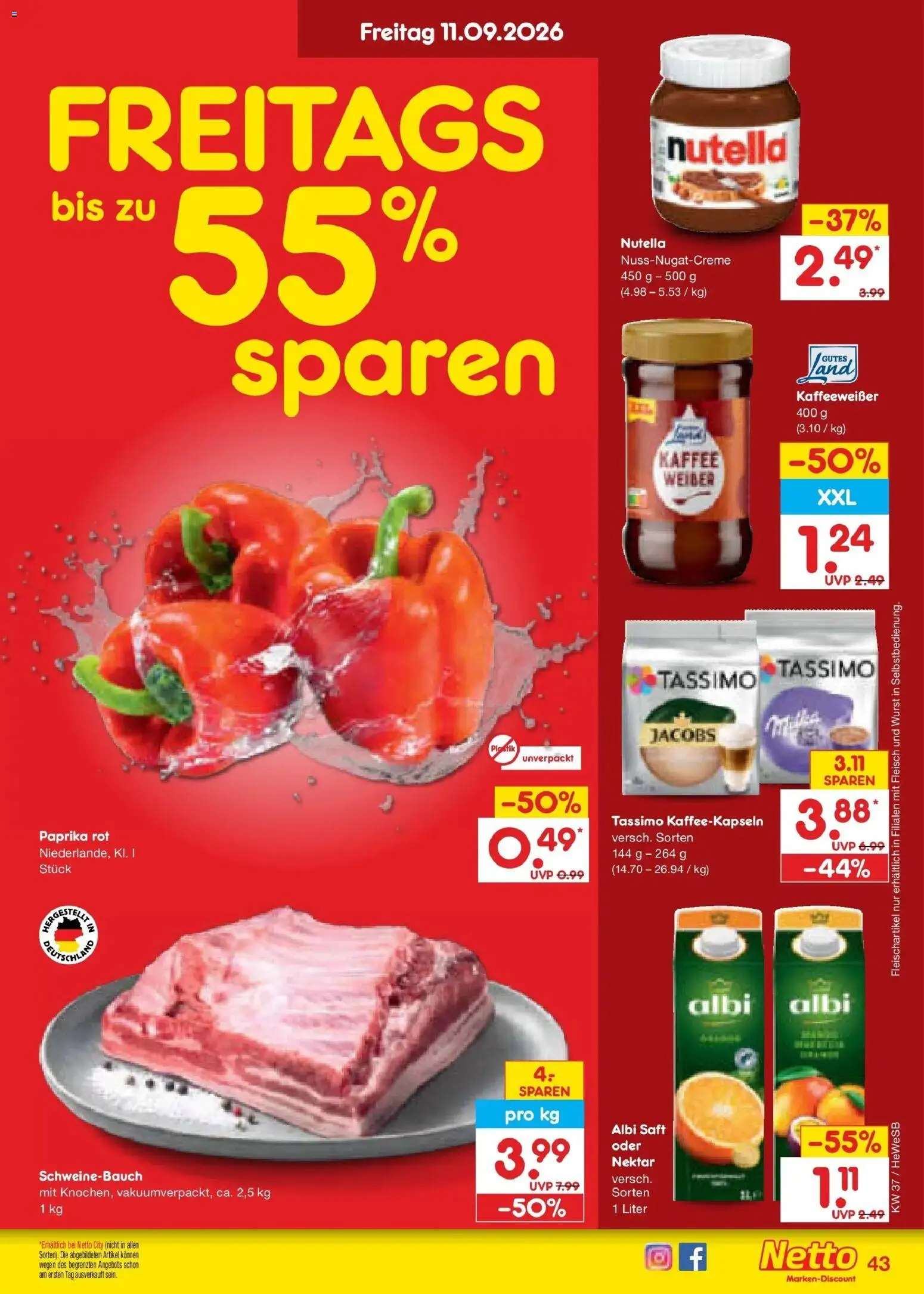 Netto Marken-Discount Prospekt Hamburg – gültig ab 07.09.2026 | Seite: 61 | Produkte: Kaffee, Schweinebauch, Nutella, Tassimo