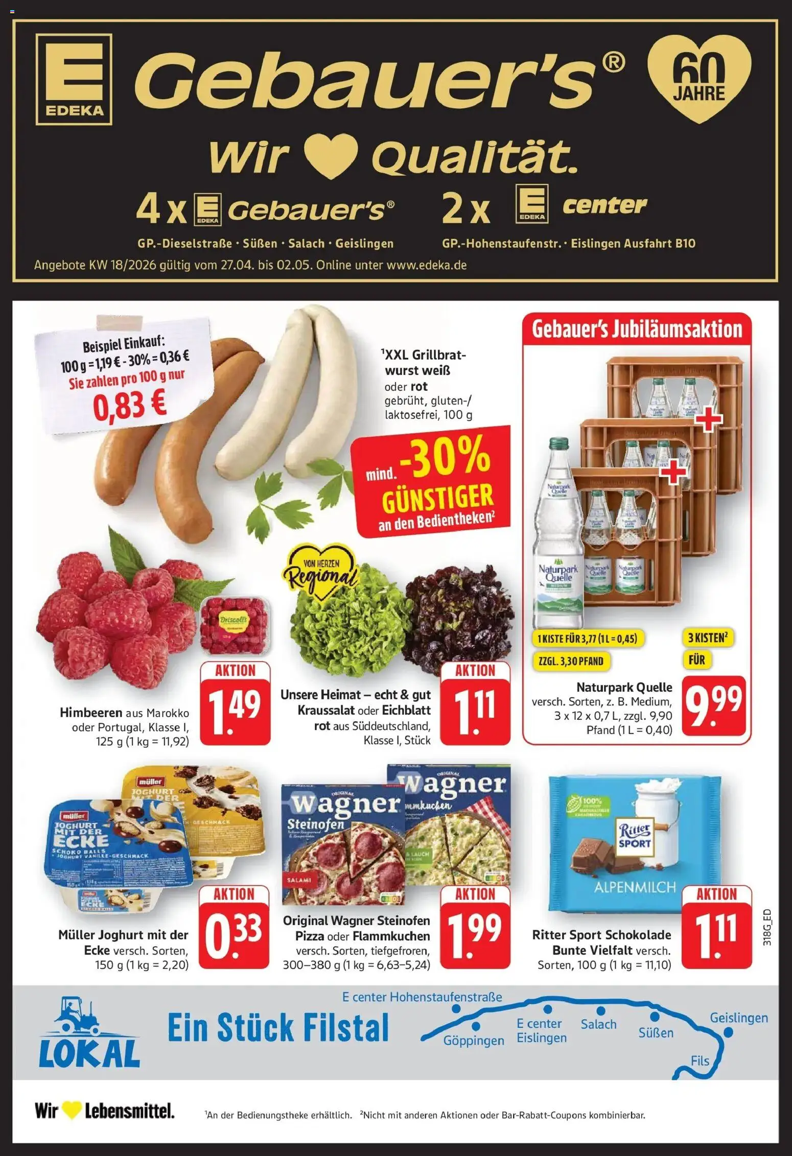 Edeka prospekt Geislingen	 – gültig ab 27.04.2026 | Seite: 3 | Produkte: Himbeeren, Joghurt, Schokolade, Wurst