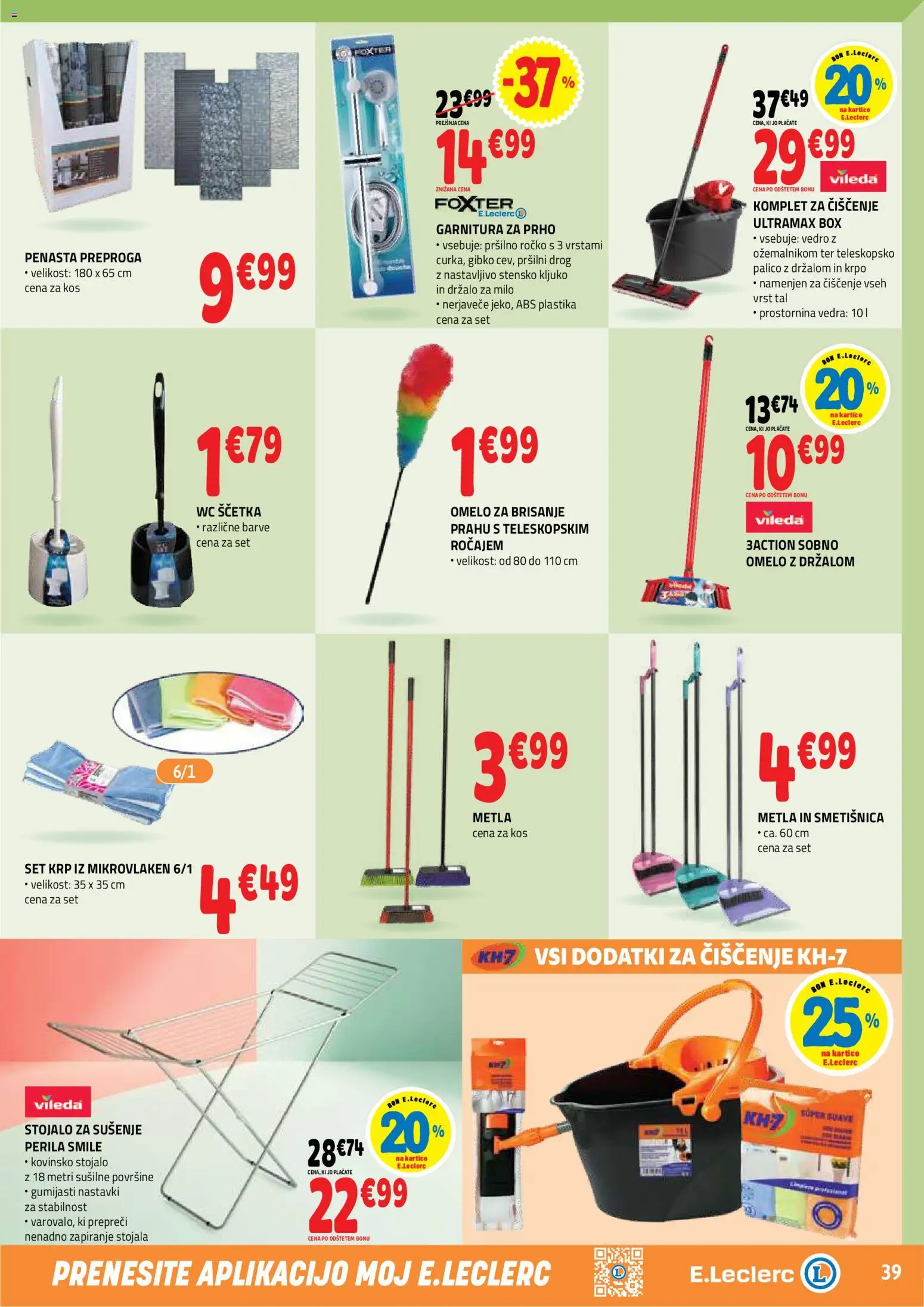 Novi E.leclerc katalog ponudbe – veljaven od 26.08.2026 | Stran: 39 | Izdelki: Kos, Preproga, Milo, Vedro