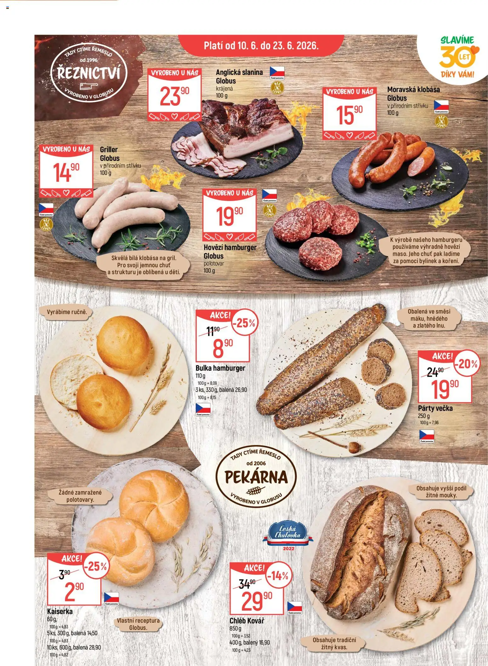 Globus leták - Havířov od 10.06.2026 | Strana: 15 | Produkty: Kaiserka, Chléb, Klobása, Anglická slanina
