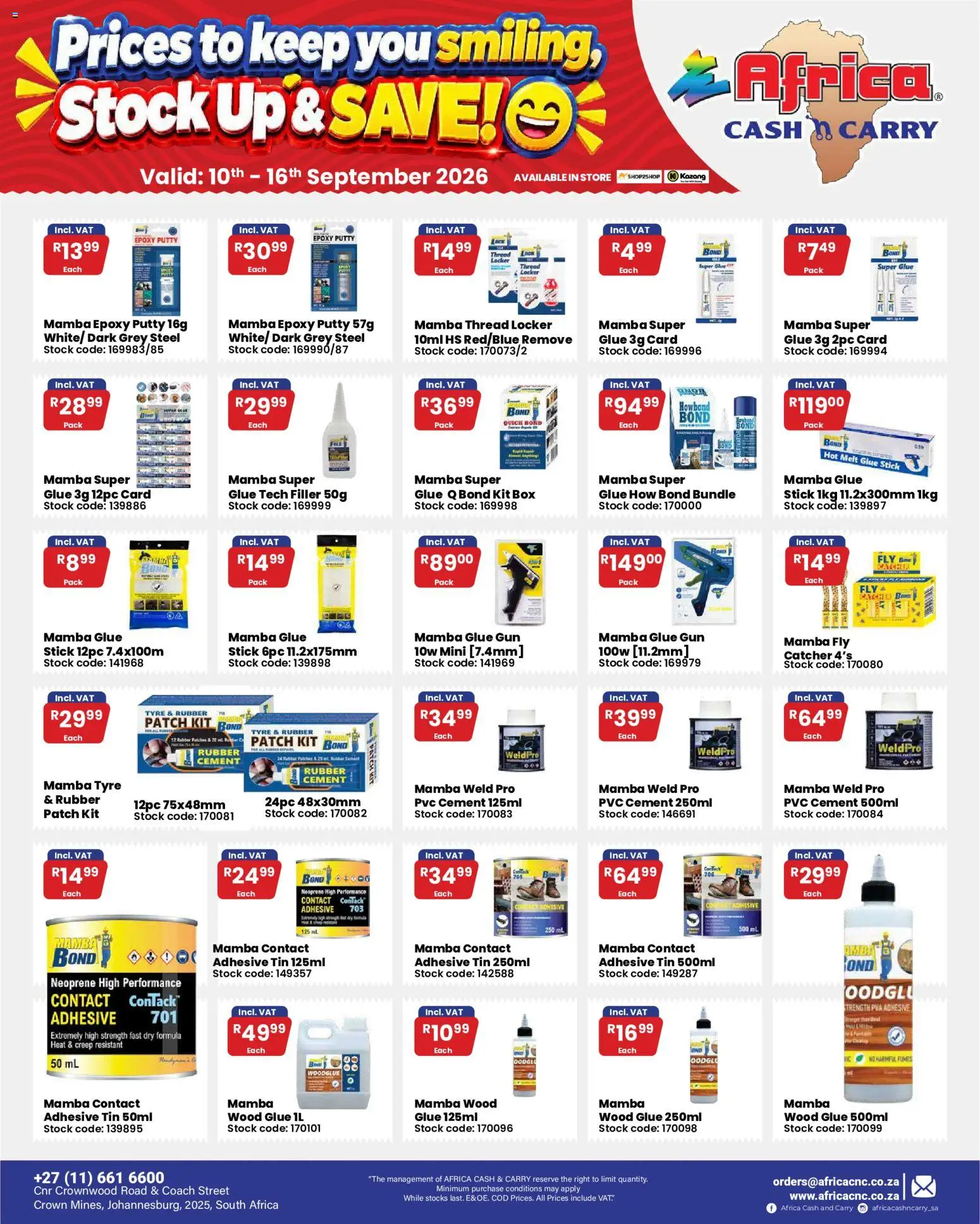New Africa Cash & Carry catalogue – valid from 10/09/2026 | Page: 42 | Products: Box, Adhesive, Stock, Cement