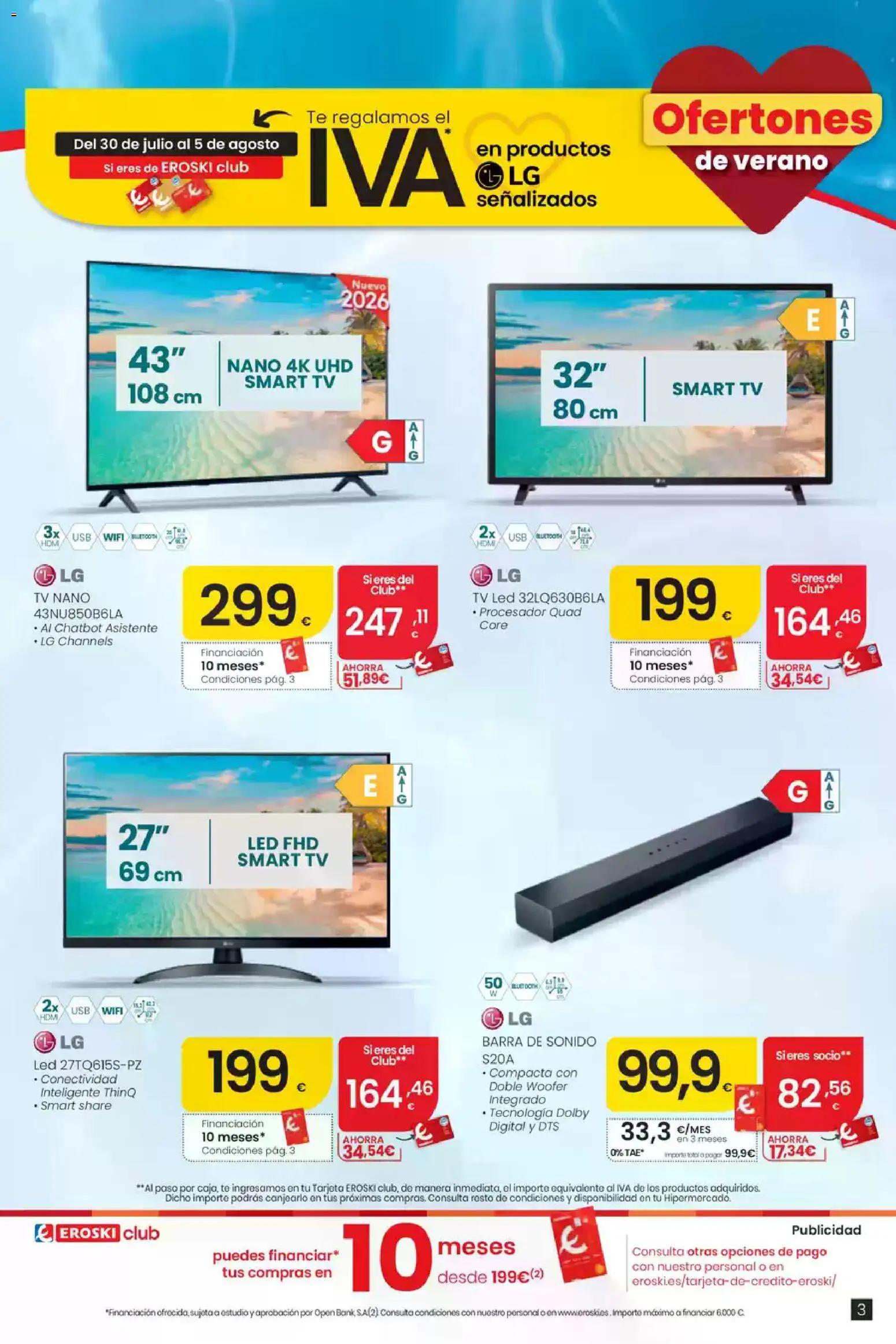 Eroski Te regalamos el Iva en televisores y electrodomésticos │ válido desde el 30/07/2026 | Página: 3 | Productos: Καλαμάρι, Té