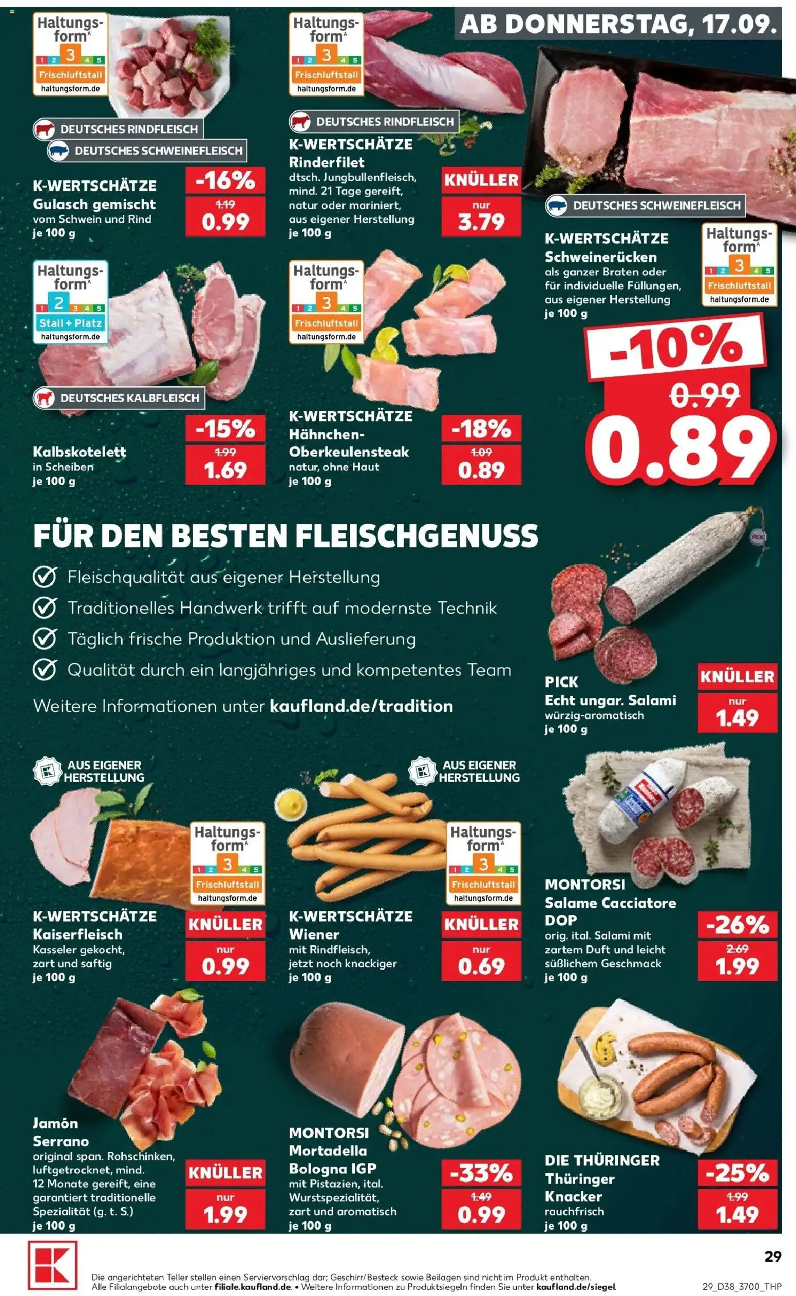 Prospekt Kaufland ab 14.09.2026 » Angebote Online zum Blättern | Seite: 41 | Produkte: Rinderfilet, Gulasch, Salami, Schweinefleisch