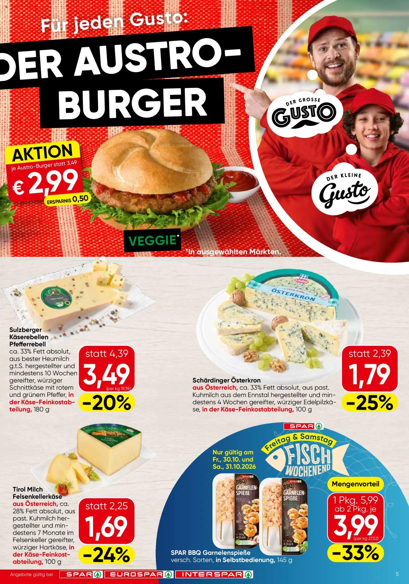 Spar Broschüre gültig ab 29.10.2026 | Seite: 5 | Produkte: Burger, Milch, Fisch