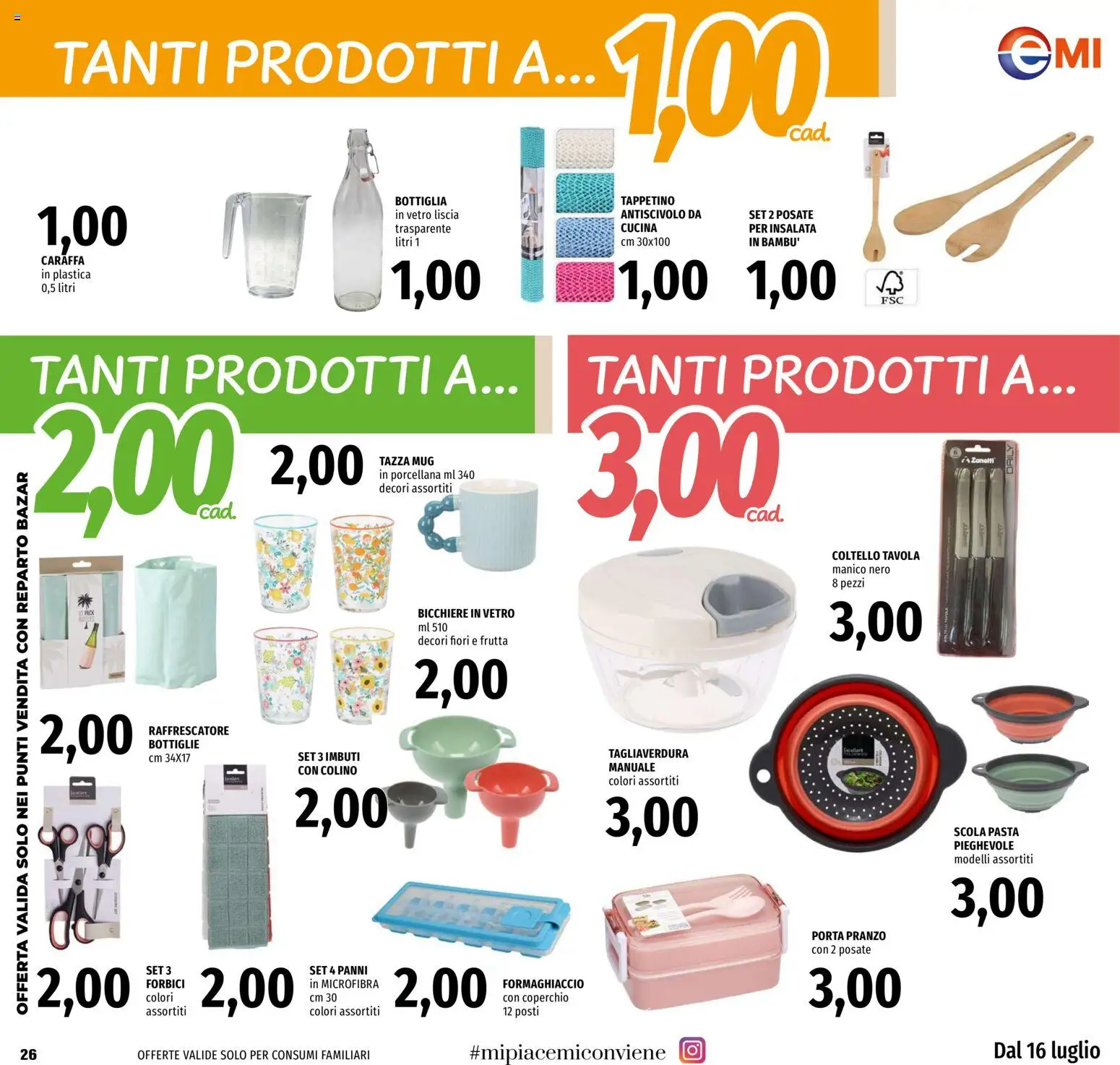 Volantino EMI del 16/07/2026 | Pagina: 26 | Prodotti: Caraffa, Insalata, Pasta, Bottiglia