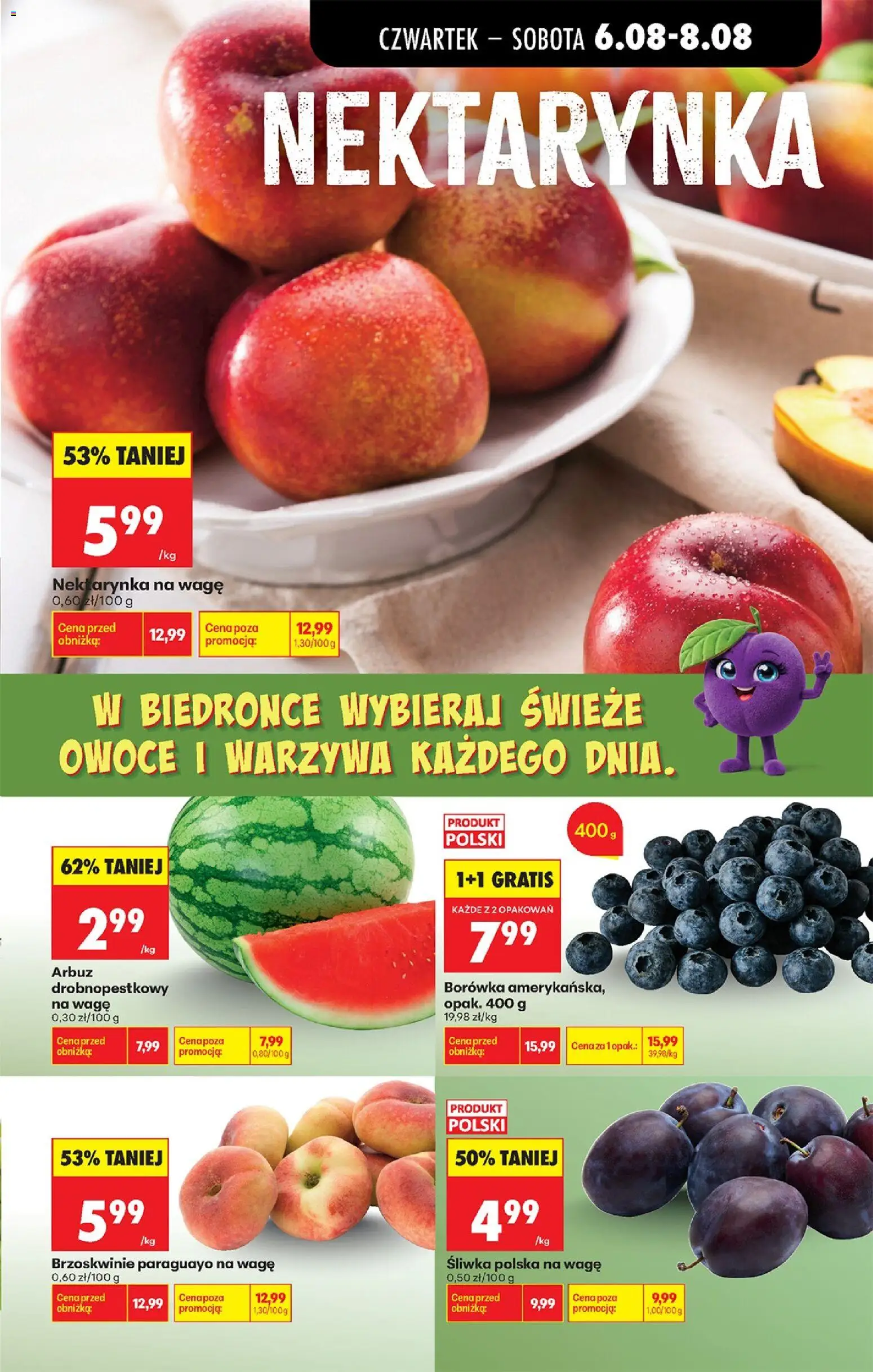 Biedronka gazetka od czwartku od 06.08.2026 | Strona: 27 | Produkty: Arbuz, Brzoskwinie, Warzywa, Owoce