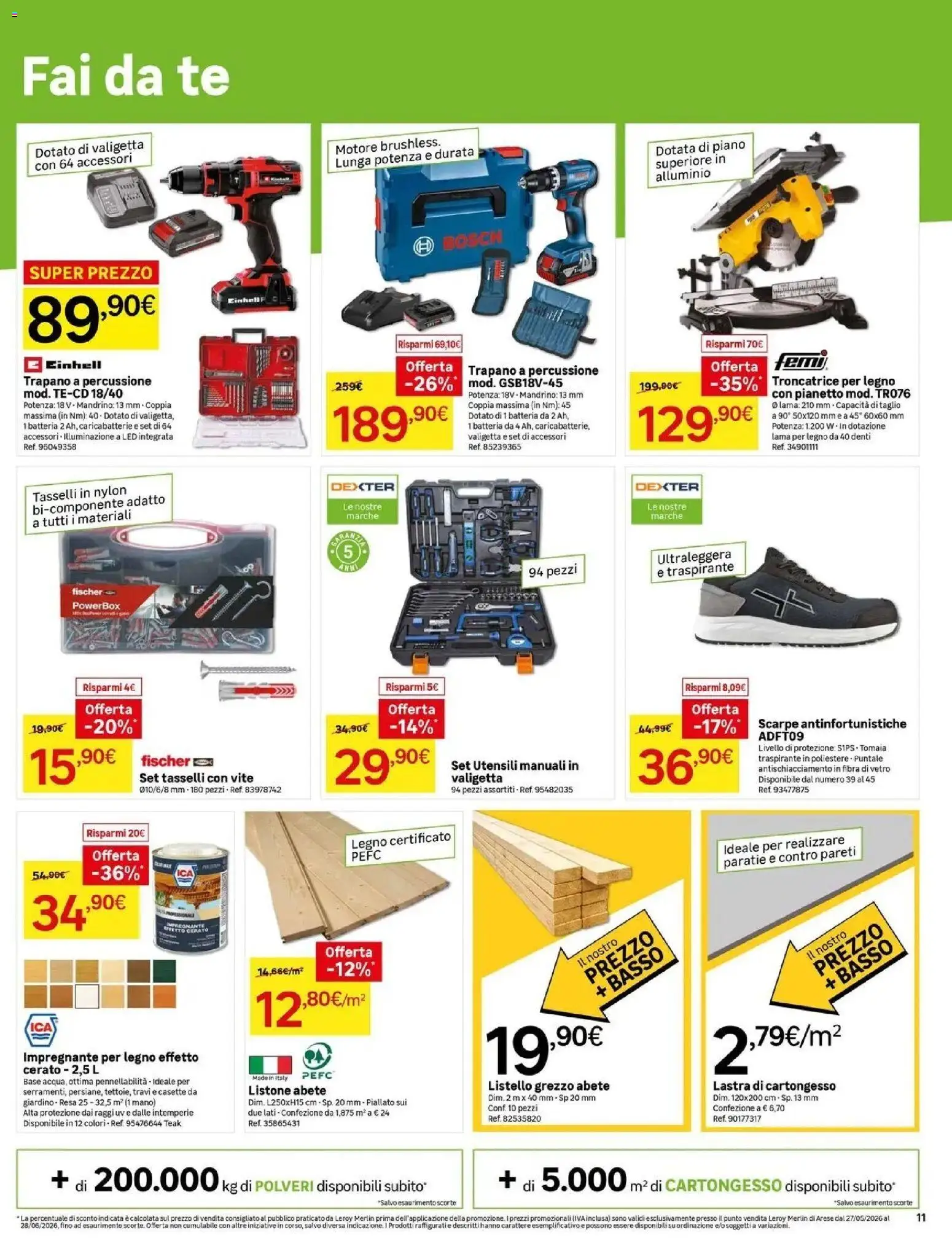 Volantino Leroy Merlin del 27.05.2026 | Pagina: 11 | Prodotti: Scarpe, Impregnante, Trapano, Valigetta