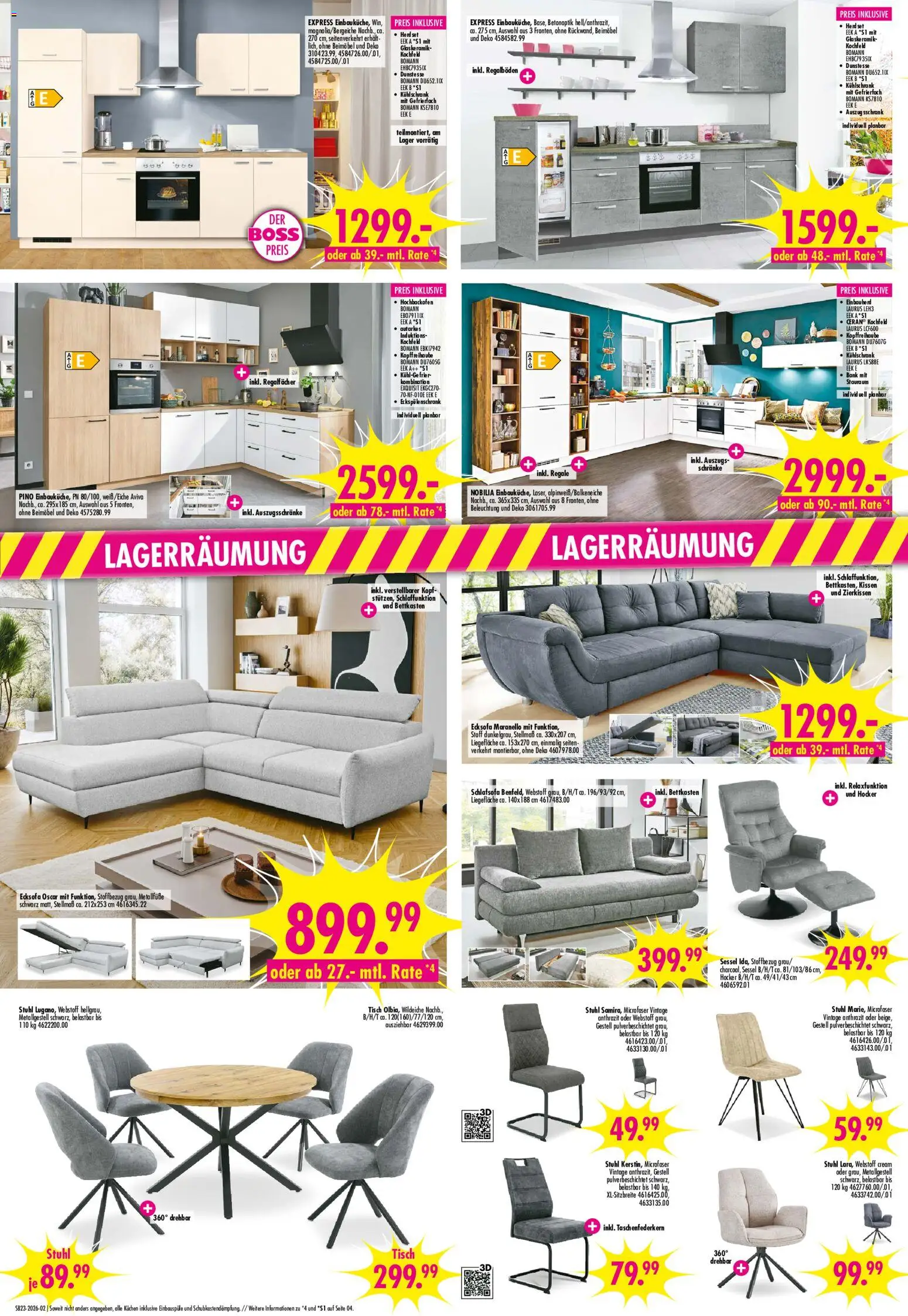 SB Möbel Boss Prospekt – gültig ab 30.05.2026 | Seite: 2 | Produkte: Schlafsofa, Hocker, Kühlschrank, Kochfeld