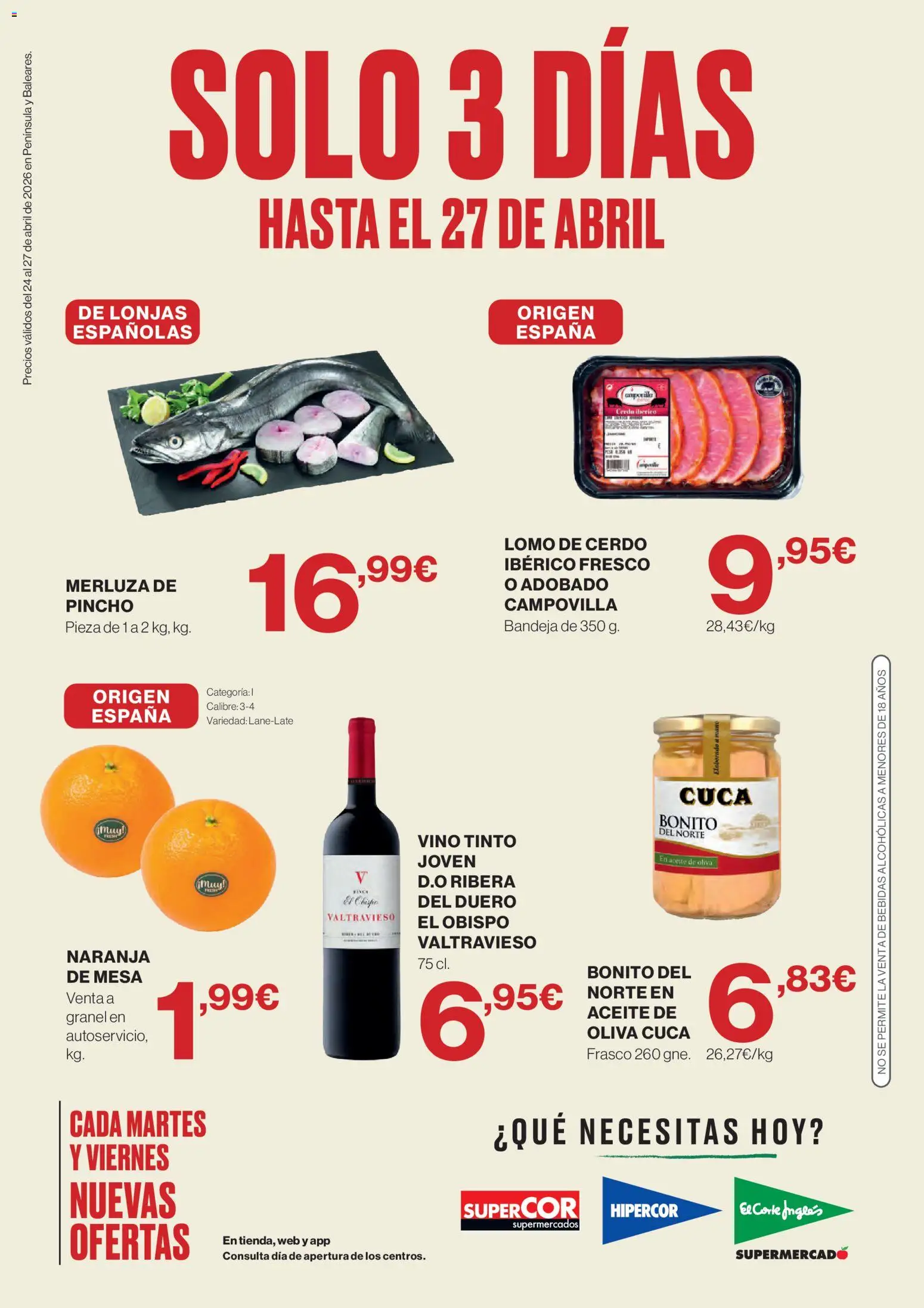Hipercor catálogo │ válido desde el 24/04/2026 | Página: 1 | Productos: Aceite, Aceite de oliva, Bandeja, Mesa