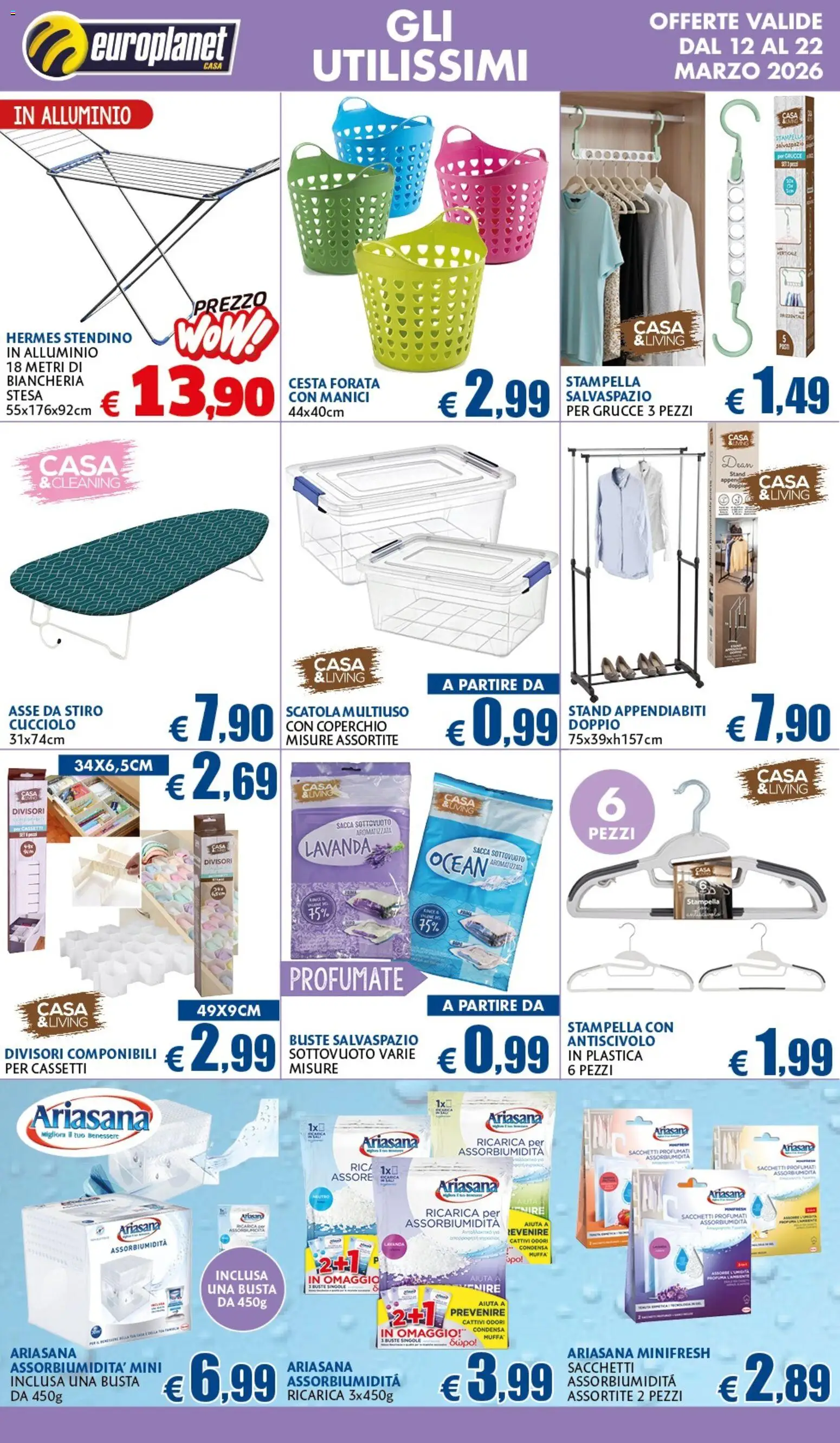 Volantino Europlanet Casa del 12.03.2026 | Pagina: 9 | Prodotti: Stendino, Alluminio, Lavanda, Scatola