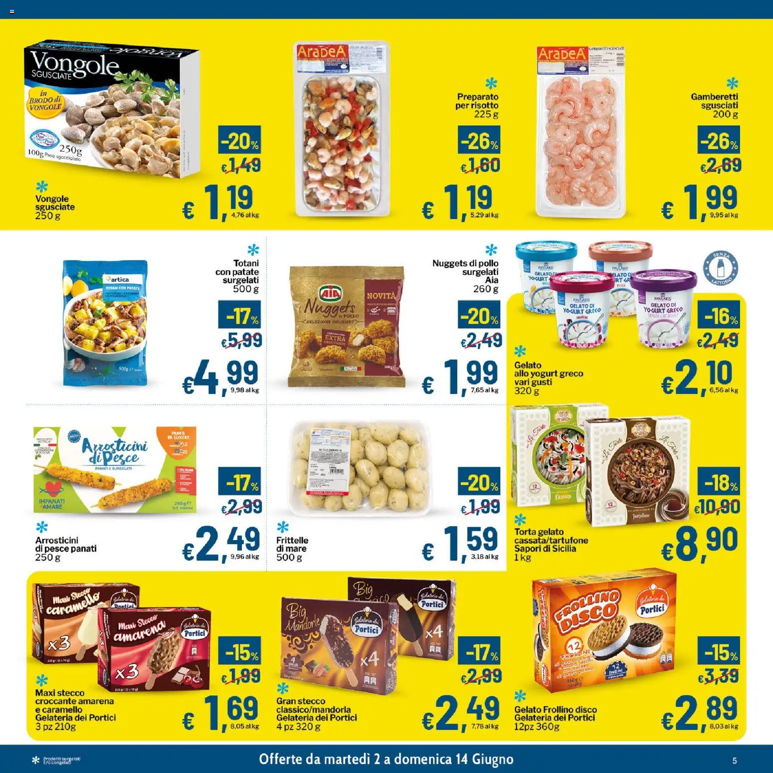Volantino Qui Discount del 02.06.2026 | Pagina: 5 | Prodotti: Pollo, Pesce, Vongole, Torta