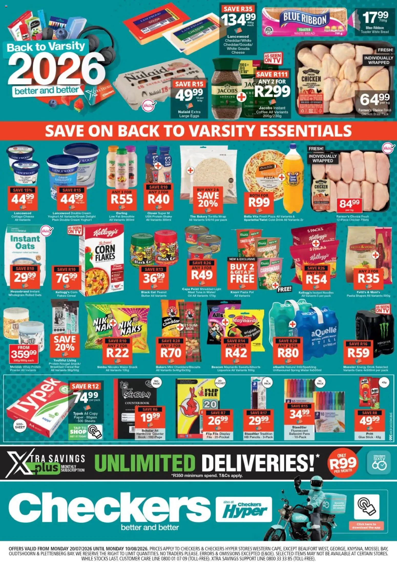 New Checkers catalogue – valid from 20/07/2026 | Page: 1 | Products: Tuna, Cheese, Pasta, Water
