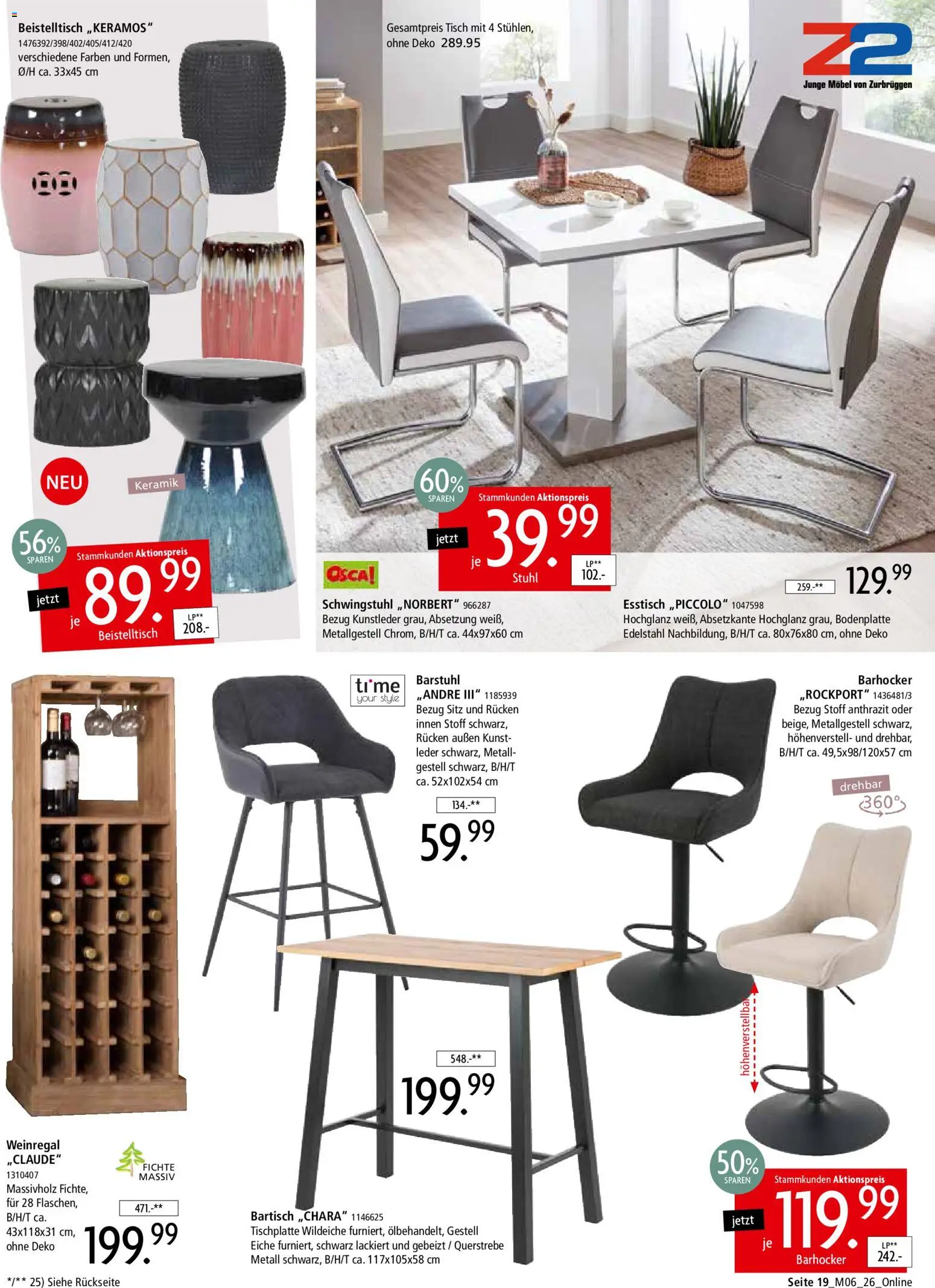 Zurbrüggen Z2-unschlagbar günstig – gültig ab 01.05.2026 | Seite: 19 | Produkte: Weinregal, Bartisch, Barhocker, Stuhl
