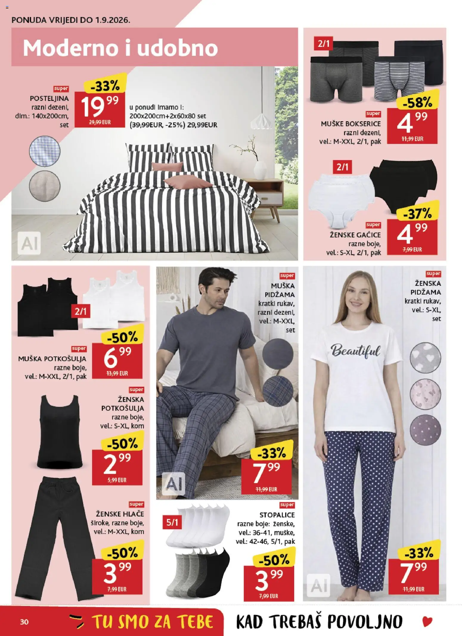 Konzum katalog | vrijedi od 19.08.2026 | Stranica: 30 | Proizvodi: Hlače, Gaćice, Potkosulja, Ženska pidžama