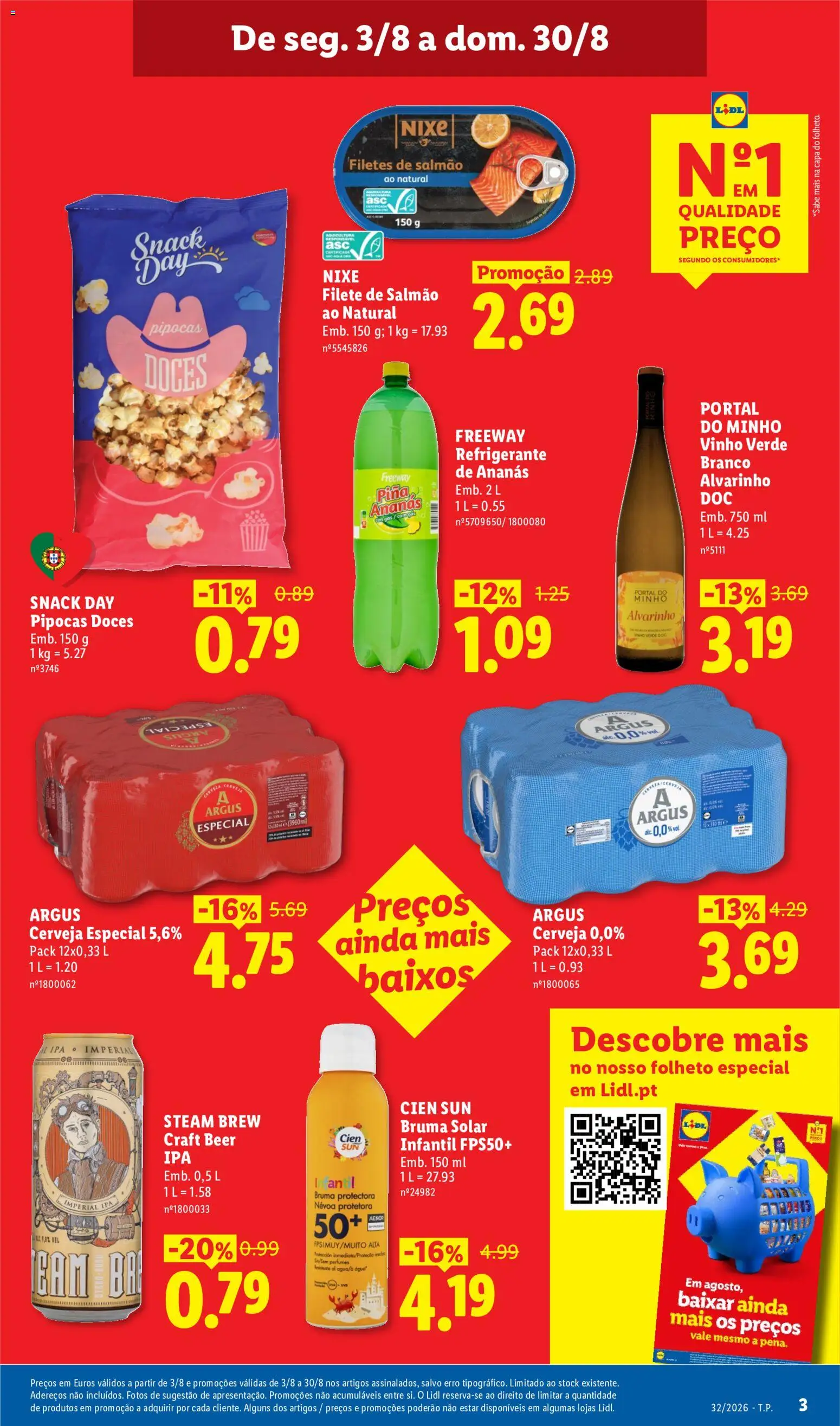 Lidl folheto │ válido de 03/08/2026 | Página: 3 | Produtos: Refrigerante, Vinho, Doces, Soda