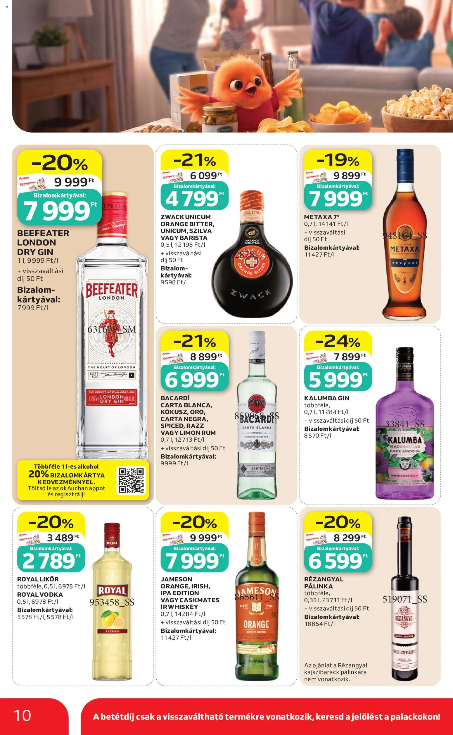 Auchan akciós ujság - amely érvényes a következő dátumtól: 2026.07.09. | Oldal: 10 | Termékek: Pálinka, Bacardi, Gin, Likőr