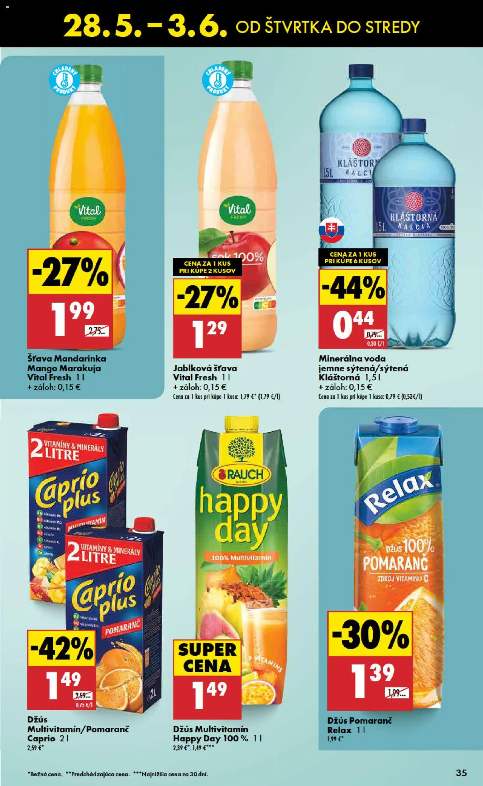 Nové Biedronka akcie – leták je platný od 28.05.2026 | Strana: 35 | Produkty: Džús, Voda, Minerálna voda, Mango