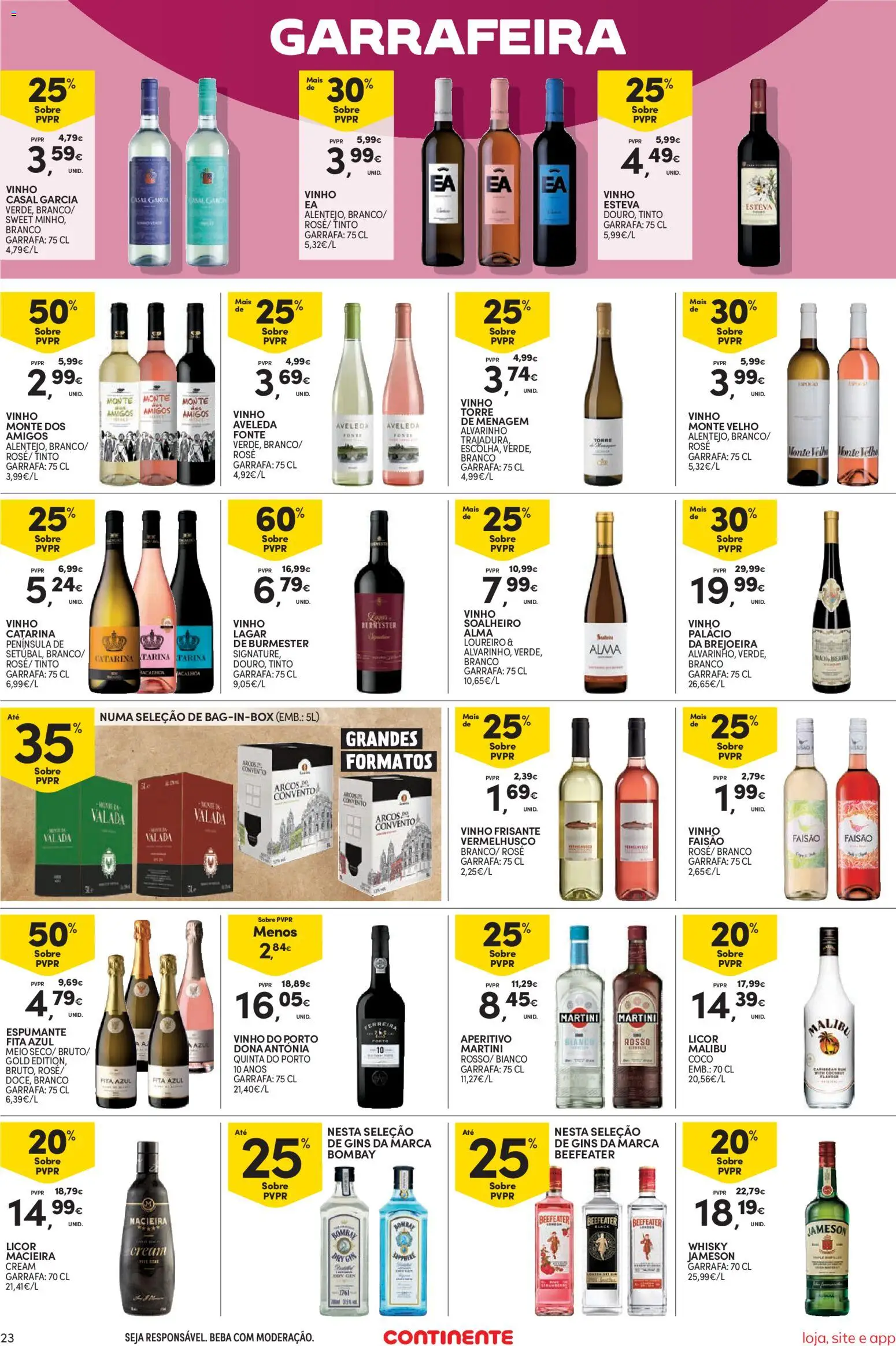 Continente Semanal Continente Bom Dia │ válido de 21/07/2026 | Página: 23 | Produtos: Whisky, Macieira cream, Vinho, Gin