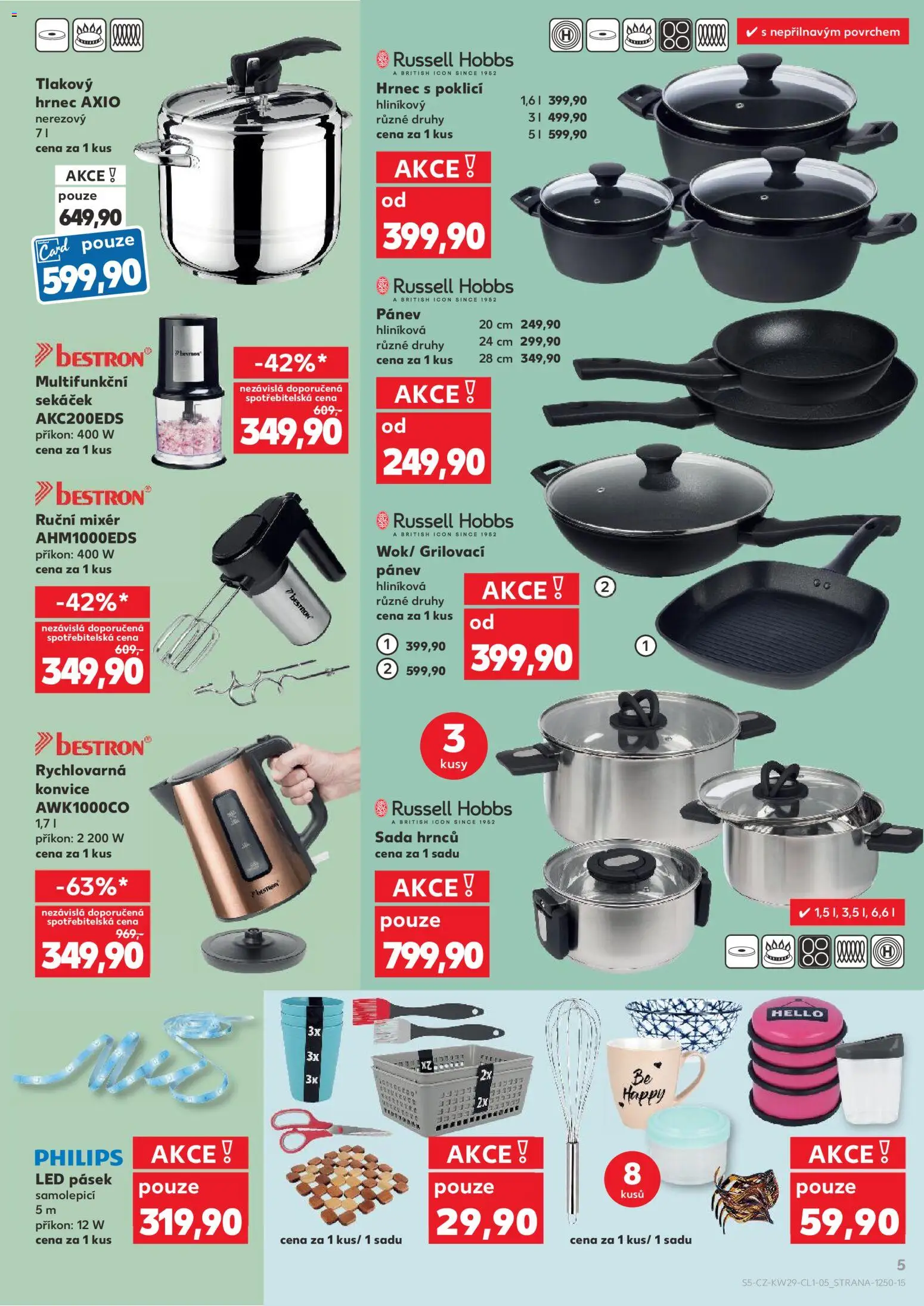Kaufland leták - Chomutov od 15.07.2026 | Strana: 5 | Produkty: Pánev, Russell Hobbs, Rychlovarná konvice, Sekáček