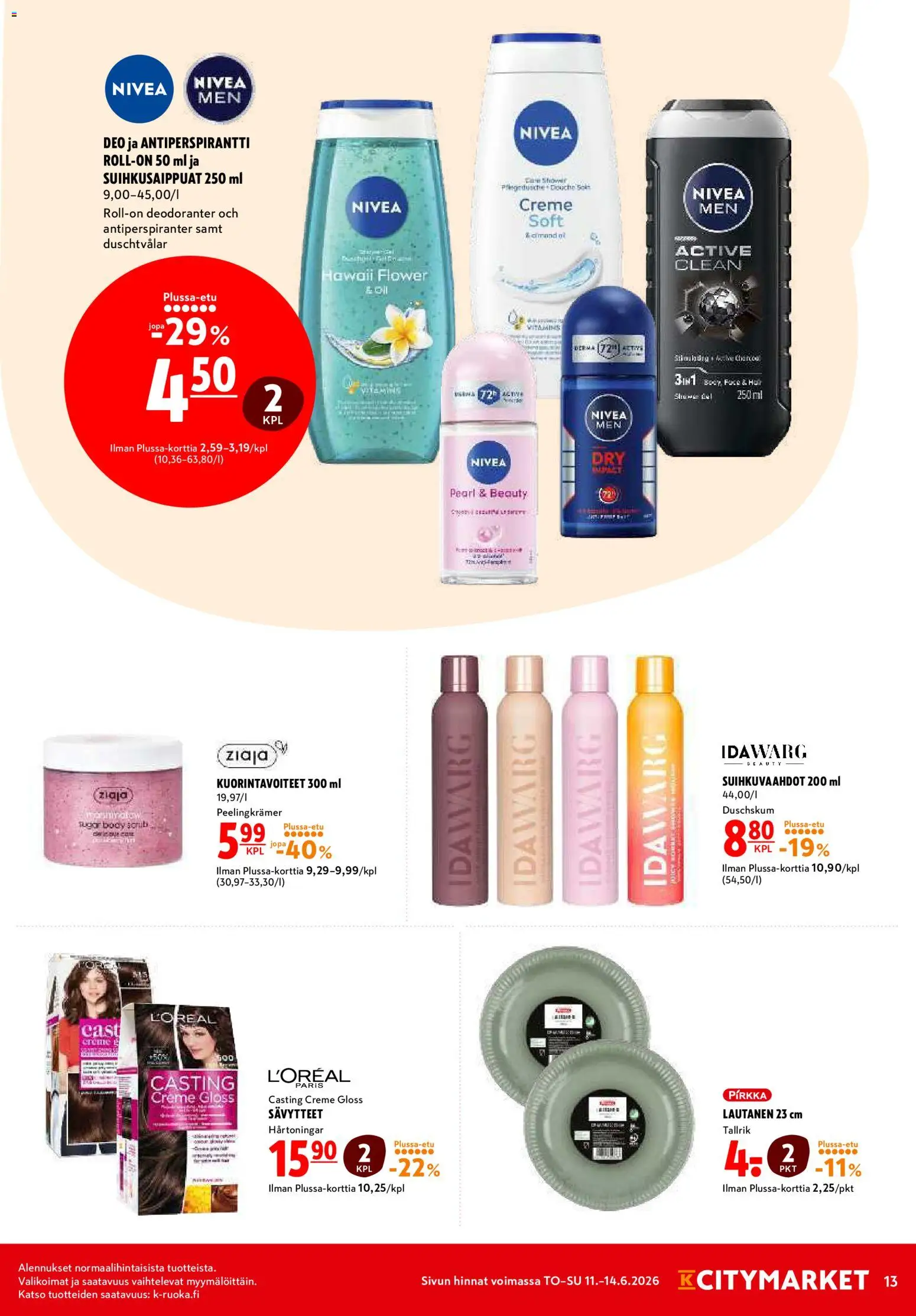 K-Citymarket tarjoukset – voimassa 11.06.2026 alkaen | Sivu: 13 | Tuotteet: Antiperspirantti, Lautanen