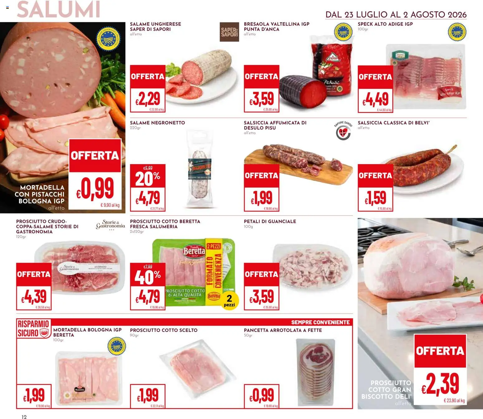Volantino Pan del 23/07/2026 | Pagina: 12 | Prodotti: Prosciutto Cotto, Pancetta, Salsiccia, Guanciale