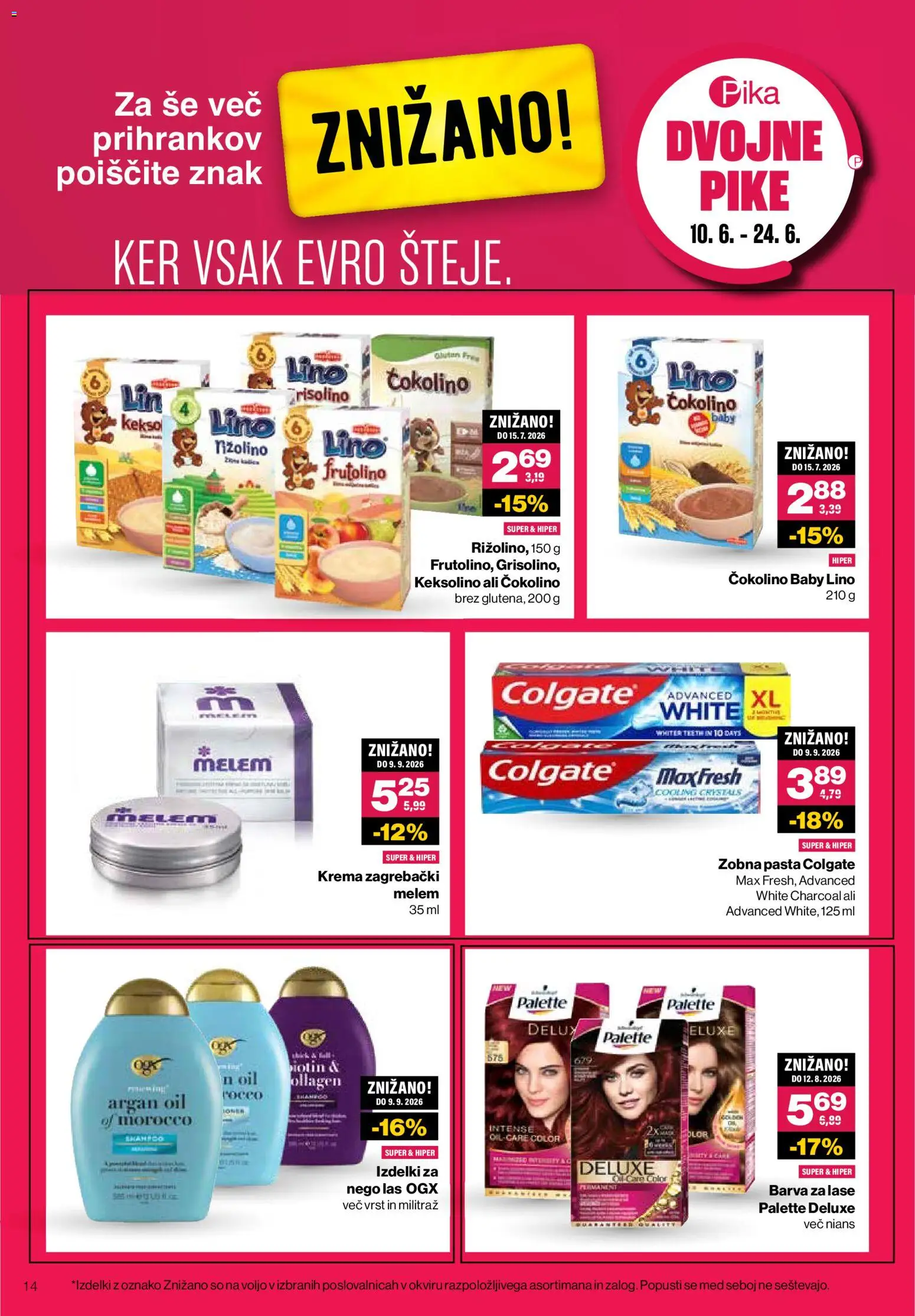 Novi Mercator katalog ponudbe – veljaven od 09.06.2026 | Stran: 14 | Izdelki: Čokolino, Barva za lase, Krema, Zobna pasta