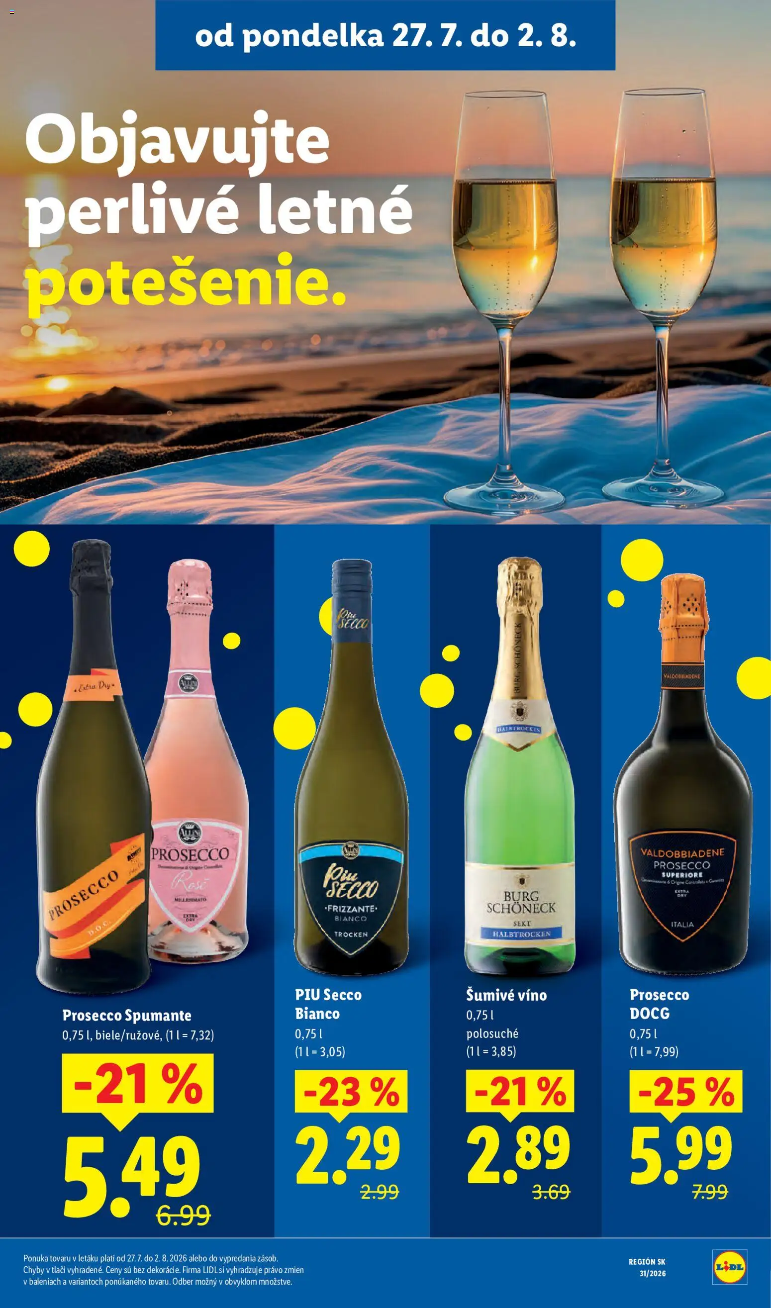 Nové Lidl akcie – leták je platný od 27.07.2026 | Strana: 44 | Produkty: Víno, Prosecco, Šumivé víno