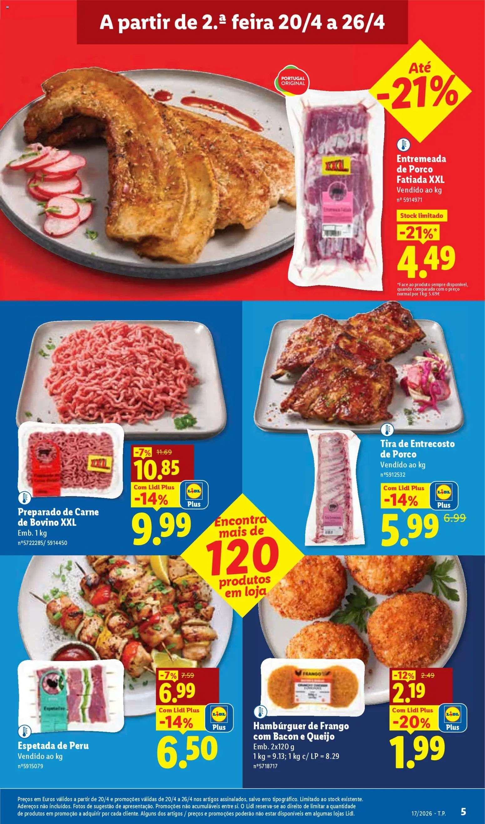 Lidl folheto │ válido de 20.04.2026 | Página: 5 | Produtos: Bacon, Peru, Hambúrguer, Queijo