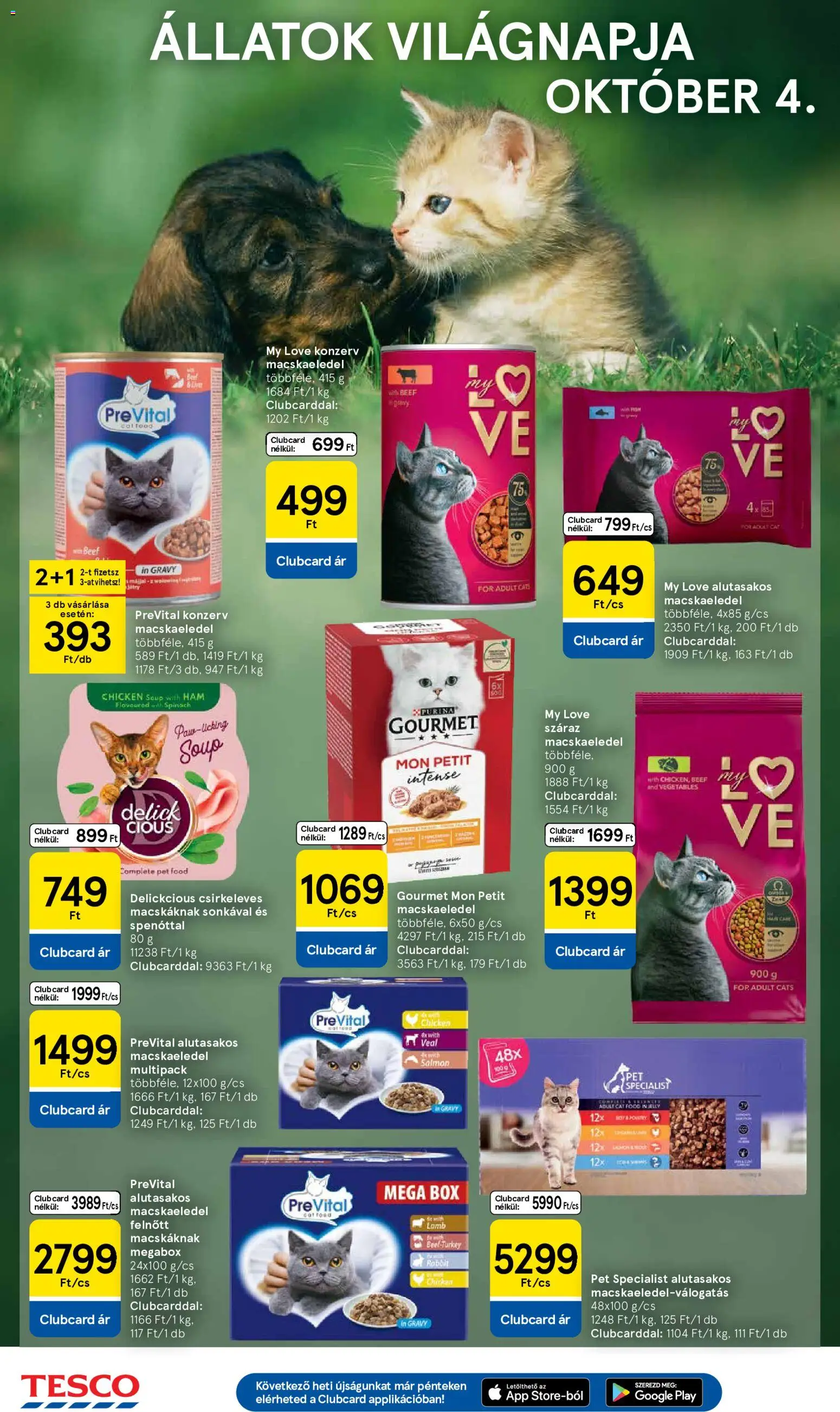 Tesco akciós ujság - amely érvényes a következő dátumtól: 2026.10.01. | Oldal: 12 | Termékek: Macskaeledel, Csirkeleves, Prevital, Gourmet