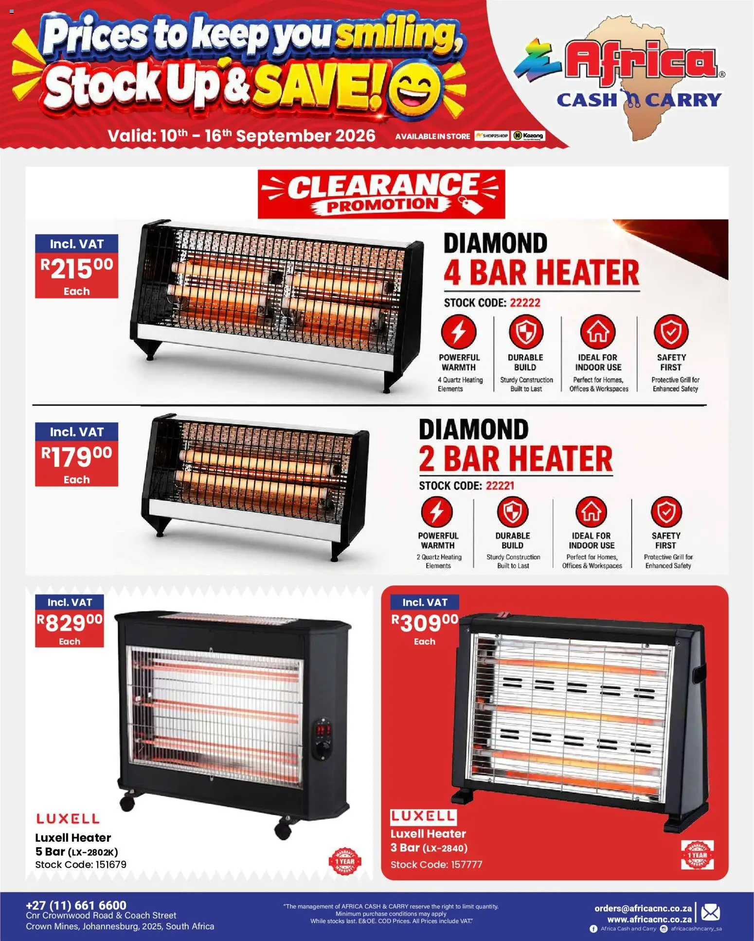 New Africa Cash & Carry catalogue – valid from 10/09/2026 | Page: 37 | Products: Grill, Heater, Bar heater, Stock