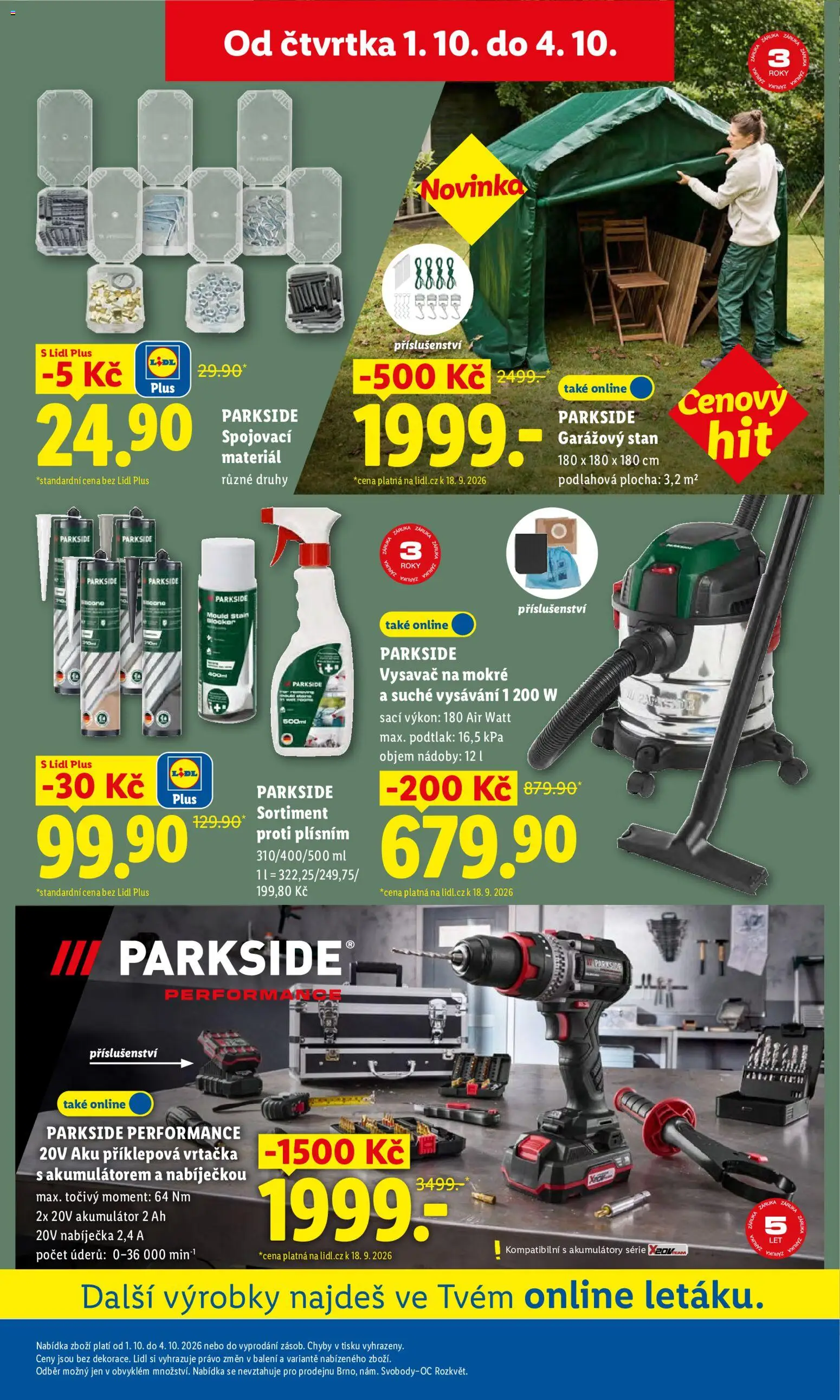Lidl leták - Spotřební zboží od 29.09.2026 | Strana: 16 | Produkty: Aku příklepová vrtačka, Parkside, Stan, Vrtačka