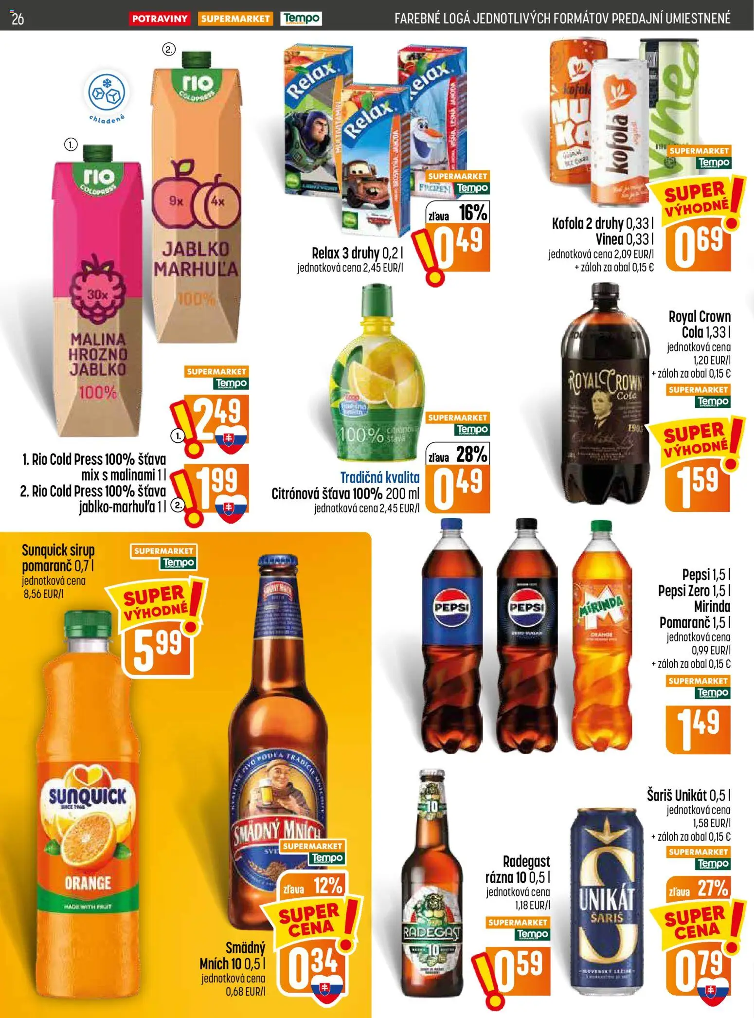 Nové COOP Jednota akcie – leták je platný od 03.09.2026 | Strana: 26 | Produkty: Pivo, Kofola, Smädný Mních, Cola