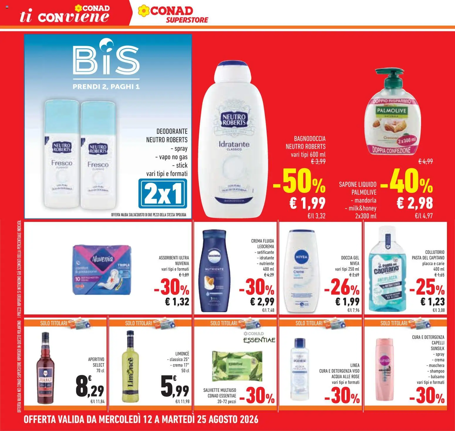 Volantino Conad del 12/08/2026 | Pagina: 32 | Prodotti: Sapone, Collutorio, Pasta, Aperitivo