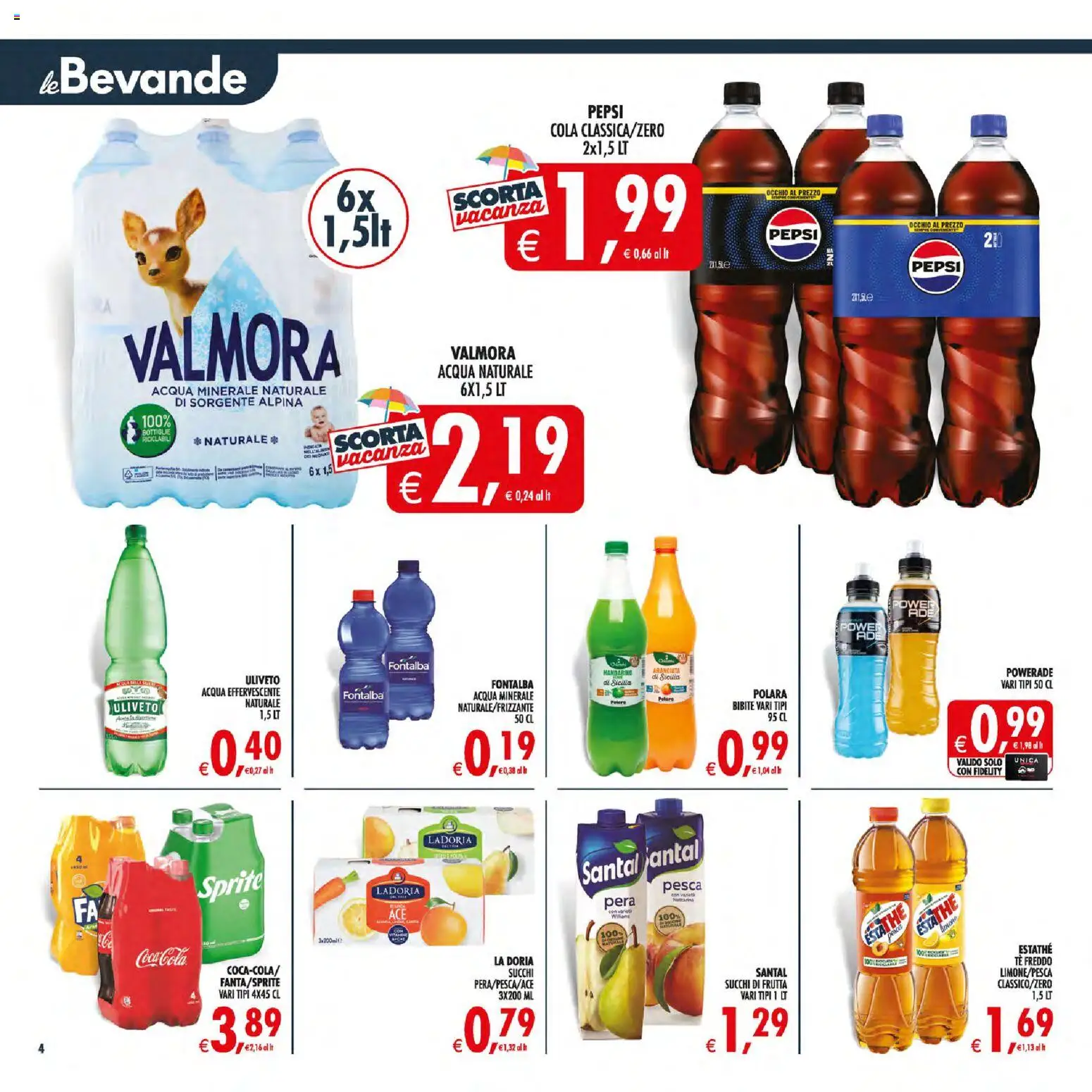 Volantino Decò del 21/07/2026 | Pagina: 4 | Prodotti: Pera, Bibite, Acqua minerale, Coca Cola