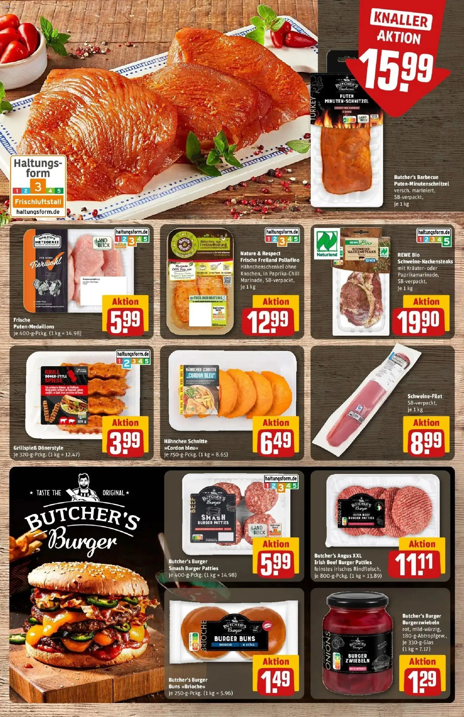 REWE Prospekt ab 24.08.2026 zum Blättern » Angebote | Seite: 9 | Produkte: Nackensteaks, Tür, Burger, Zwiebeln