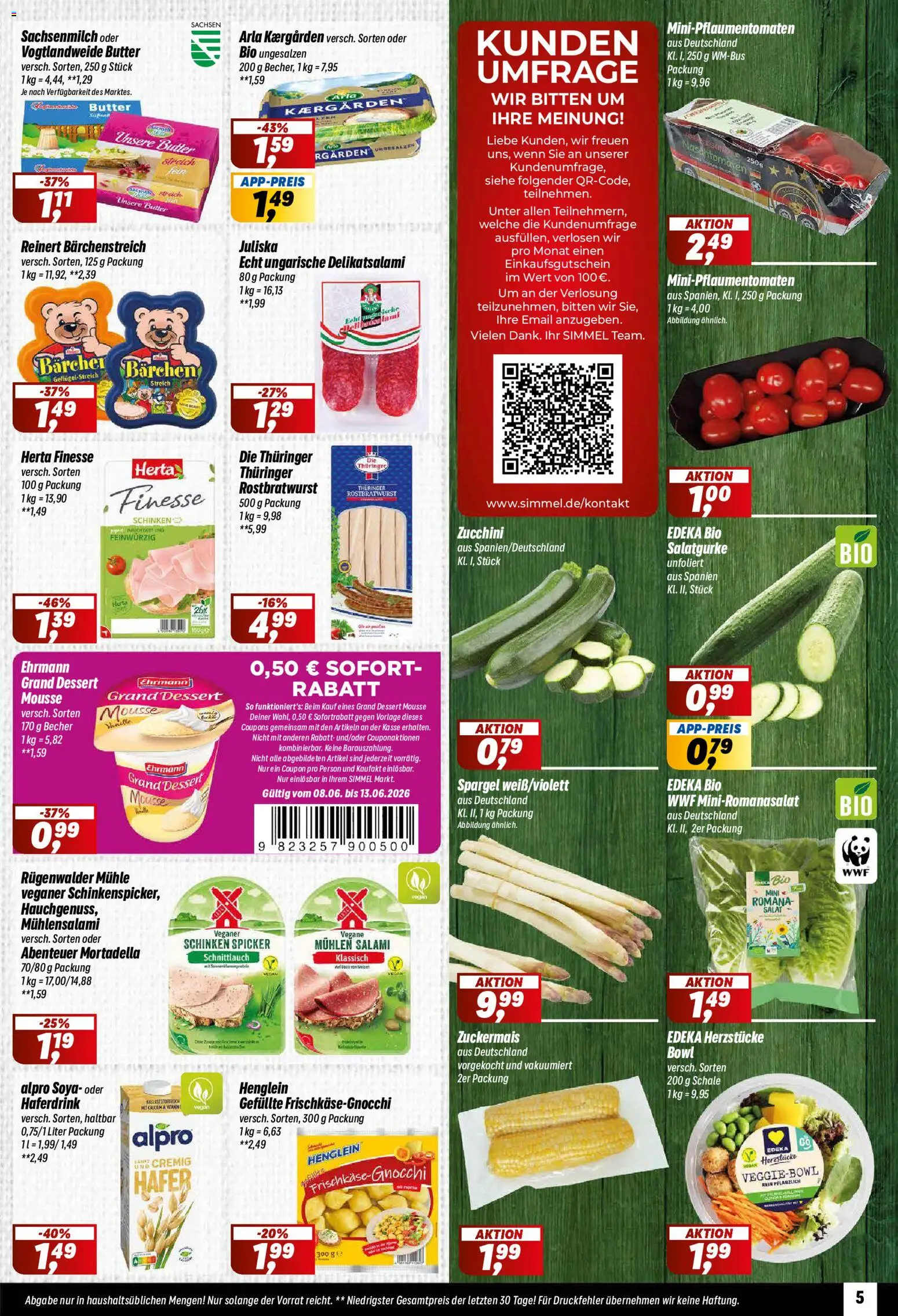Simmel Prospekt – gültig ab 08.06.2026 | Seite: 5 | Produkte: Mühle, Butter, Schinken, Salat