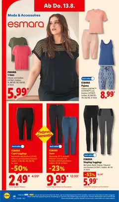ESMARA Capri-Leggings, Baumwolle und Elasthan (LYCRA®), teilweise mit recyceltem Polyester. Größen: S (36/38)-3XL (56/58). Je Stück ab 10.08.2026 gültig | Seite: 48