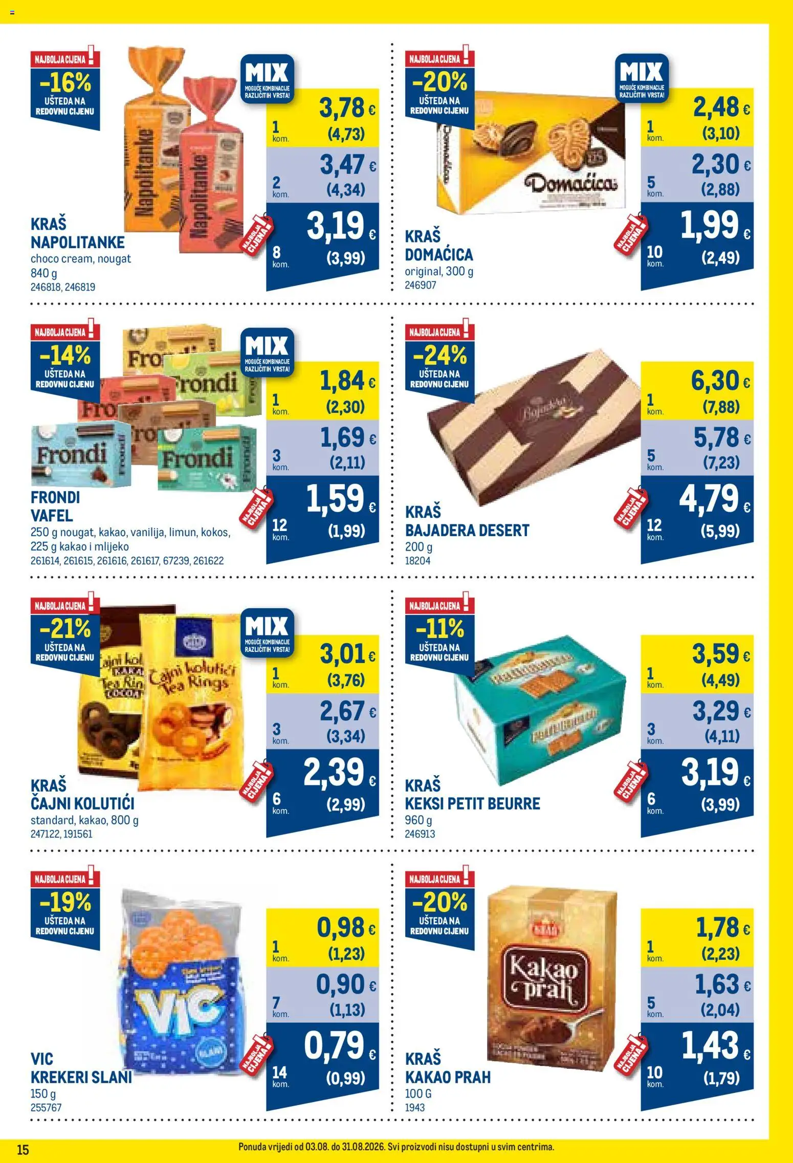 Metro katalog | vrijedi od 03.08.2026 | Stranica: 15 | Proizvodi: Mlijeko, Napolitanke, Krekeri, Kakao