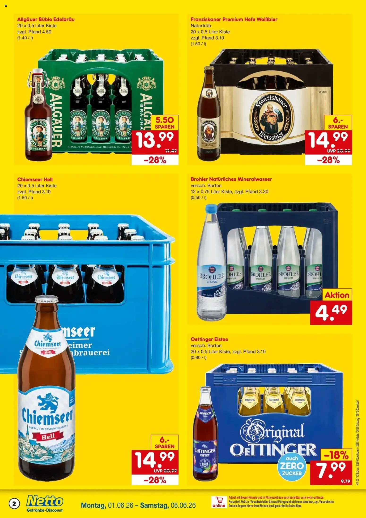 Netto Marken-Discount Prospekt Hückelhoven-Baal – gültig ab 01.06.2026 | Seite: 2 | Produkte: Franziskaner, Hefe weissbier, Zucker, Zitrone