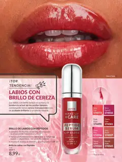 Vista previa BRILLO DE LABIOS CON PÉPTIDOS, Complejo Tri-Peptide ayuda a la piel a reponer su propio ácido hialurónico natural. Hidrata profundamente los labios que se notan más suaves y voluminosos, con un brillo radiante. Vitamina E, aceites de almendra, girasol y jojoba + SPF 20 válido desde el 01.05.2026 | Página: 51 | Productos: Brillo de labios, Sérum