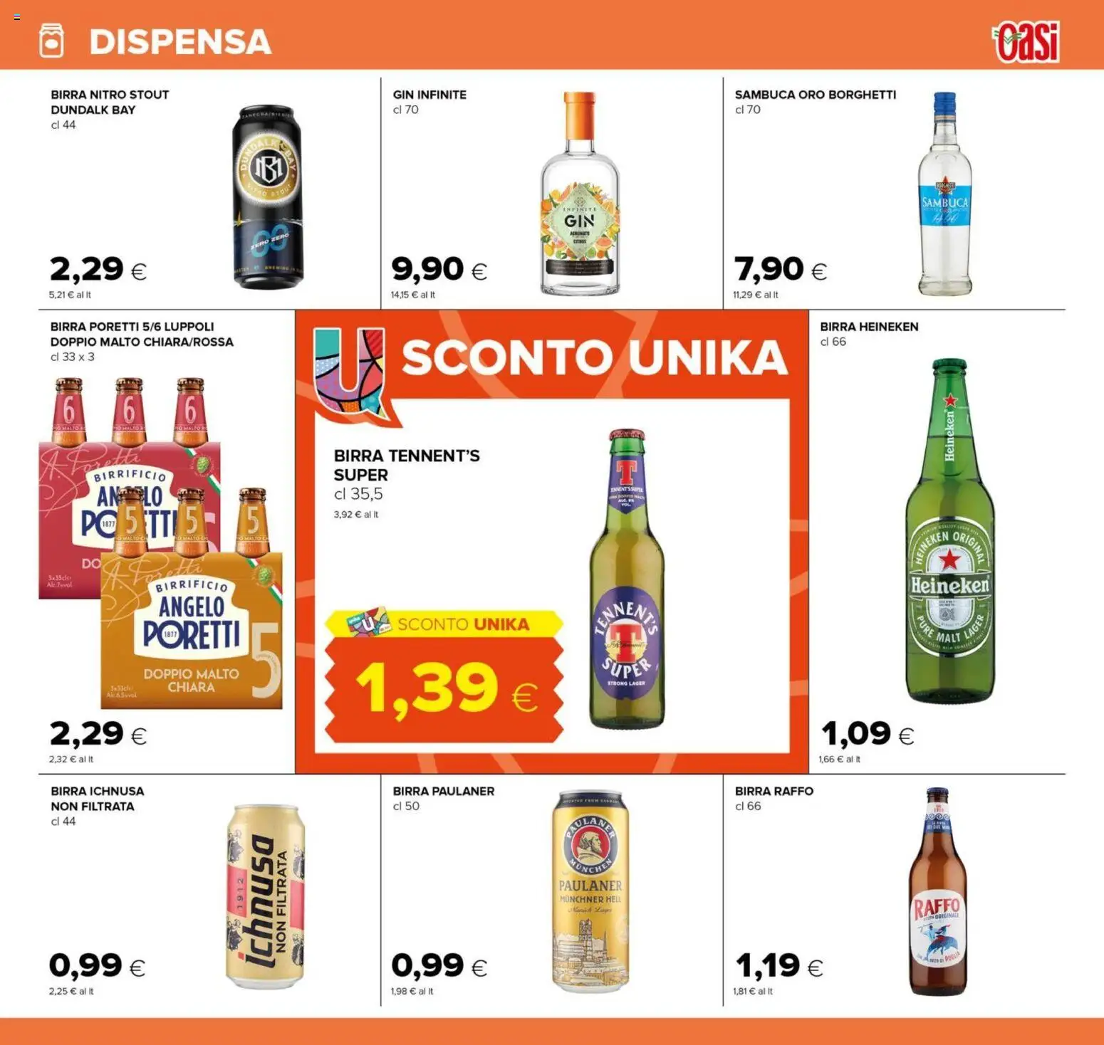 Volantino Oasi del 04/09/2026 | Pagina: 21 | Prodotti: Birra Raffo, Gin, Birra Heineken, Birra Ichnusa