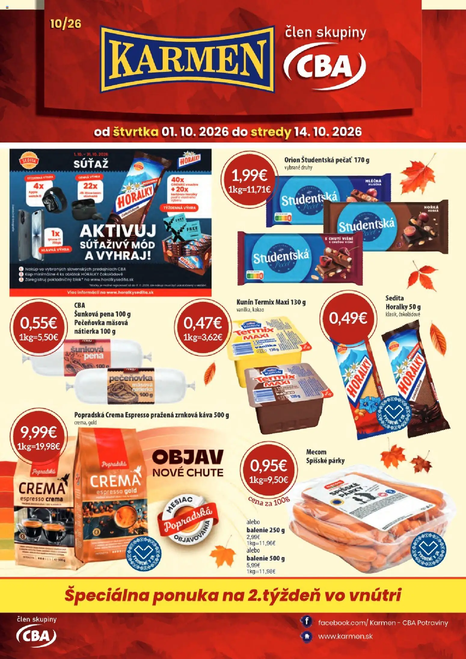 Nové KARMEN CBA akcie – leták je platný od 01.10.2026 | Strana: 1 | Produkty: Watch, Termix, Horálky