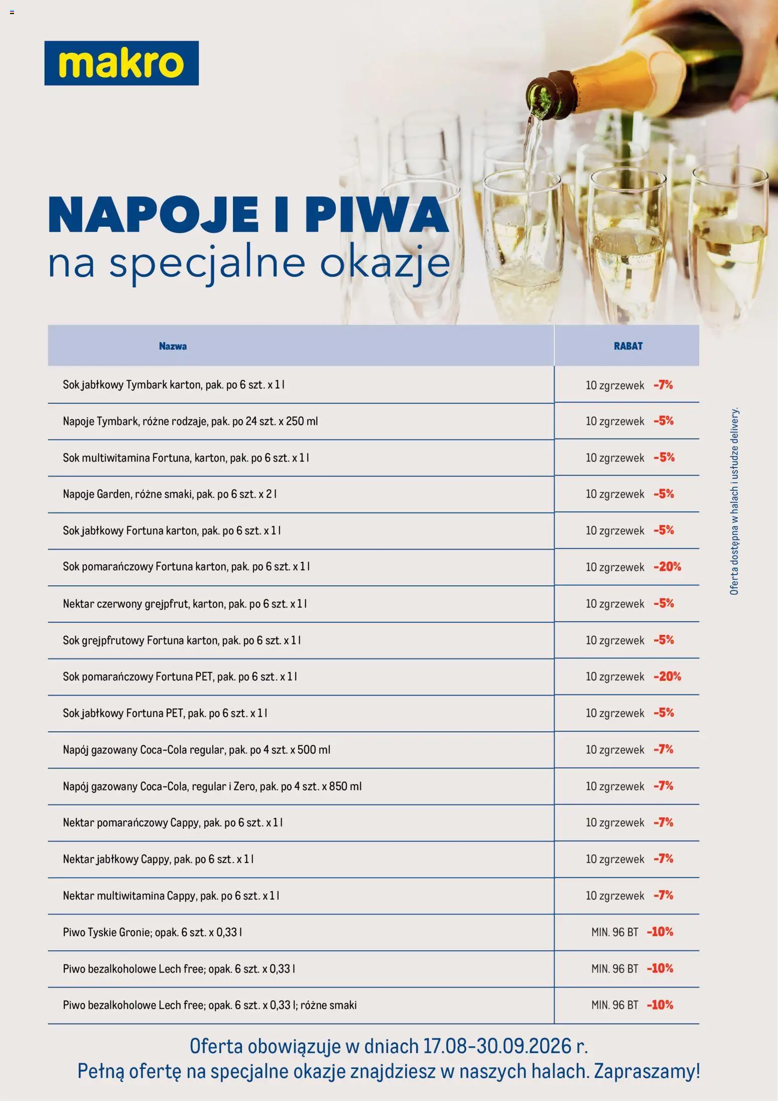 Makro gazetka - Oferta weselna od 17.08.2026 | Strona: 1 | Produkty: Sok pomarańczowy, Tyskie, Sok, Piwo